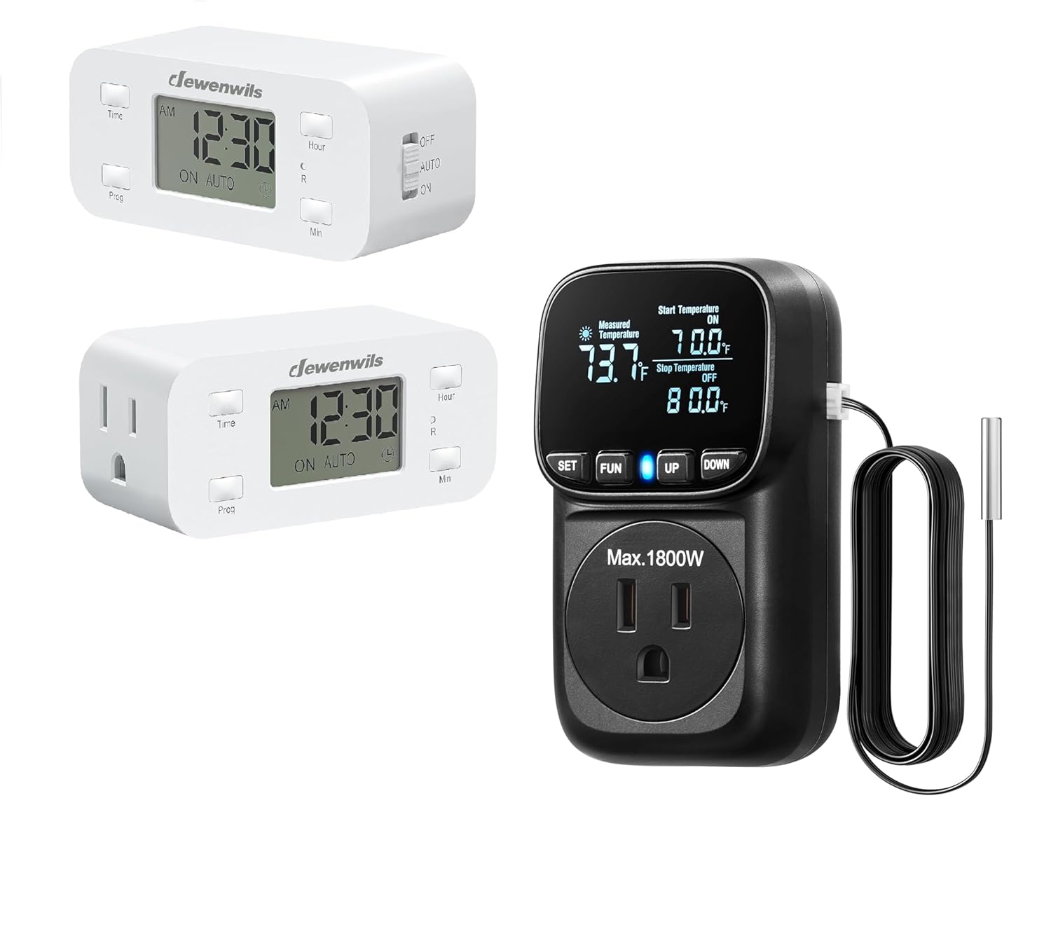DEWENWILS 2 Pack 24 Hour Programmable Digital Timer Outlet, Digital Temperature Controller