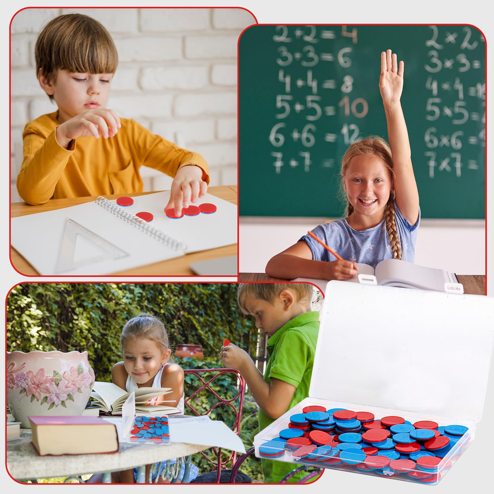 100 sztuk płytek dwustronnych w kolorze czerwonym, niebieskim, plastikowym, 1 pudełko z tworzywa sztucznego, zestaw matematyki, pomoc w liczeniu, matematyka, płytki dwustronne, chipy do liczenia rąk