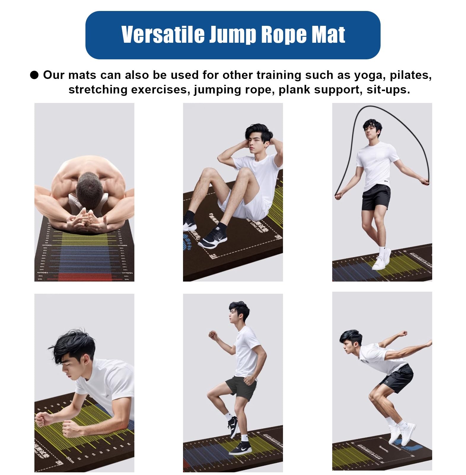 Tapis De Saut TPE 135x64 Cm - Antidérapant, Amortissant - Zones Saut/pompes/roue Abdominale - Pour Corde à Sauter & Fitness