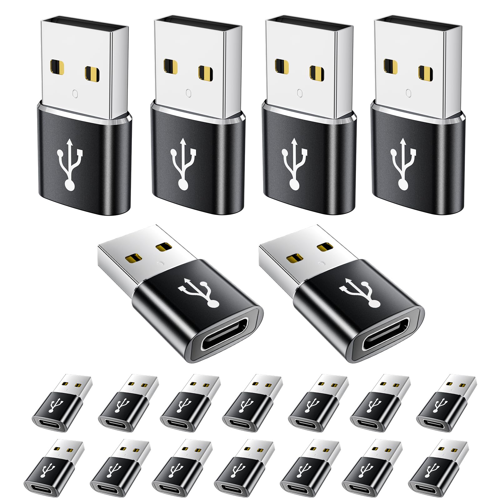 Adaptador USB a USB C, adaptador USB C a USB, adaptador USB C a USB A, adaptador USB a C, adaptador USB-C a USB, adaptador USB a USB C para iPhone, MacBook Pro, iPad, iMac y más (20, negro)