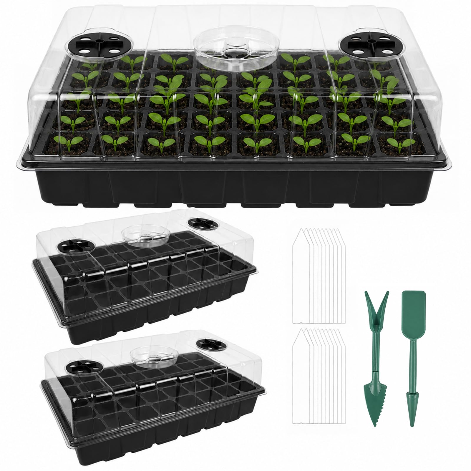 Yee Rossly Seed Trays with Lids, 3 Pack 120 Cells Propagator for Growing Seedling Starter, Humidity Adjustable Thicken Reusable Plant Germination Kit for Greenhouse Garden Home