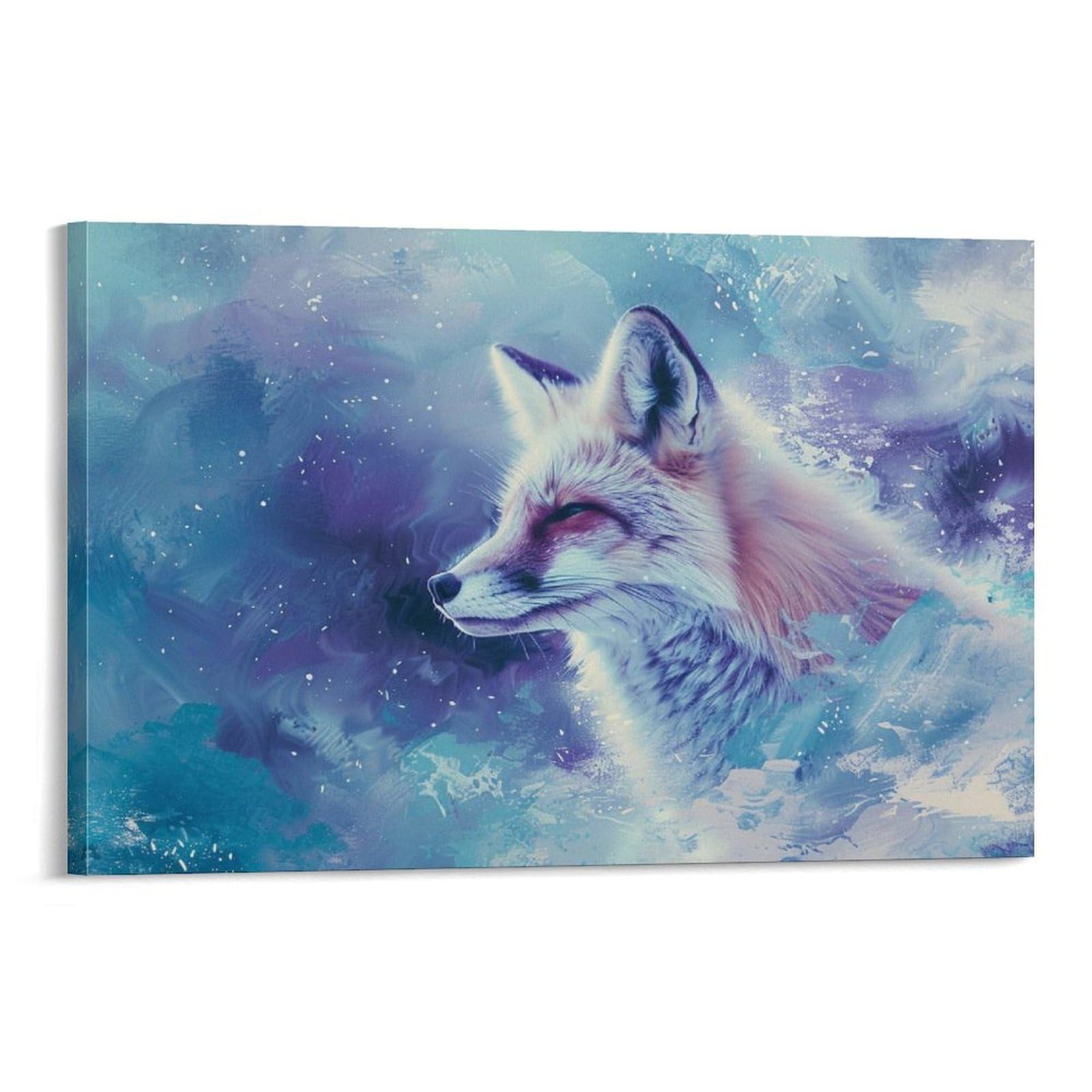 Amazon.co.jp: 絵画 青の背景に白いキツネインテリア 絵画 動物写真