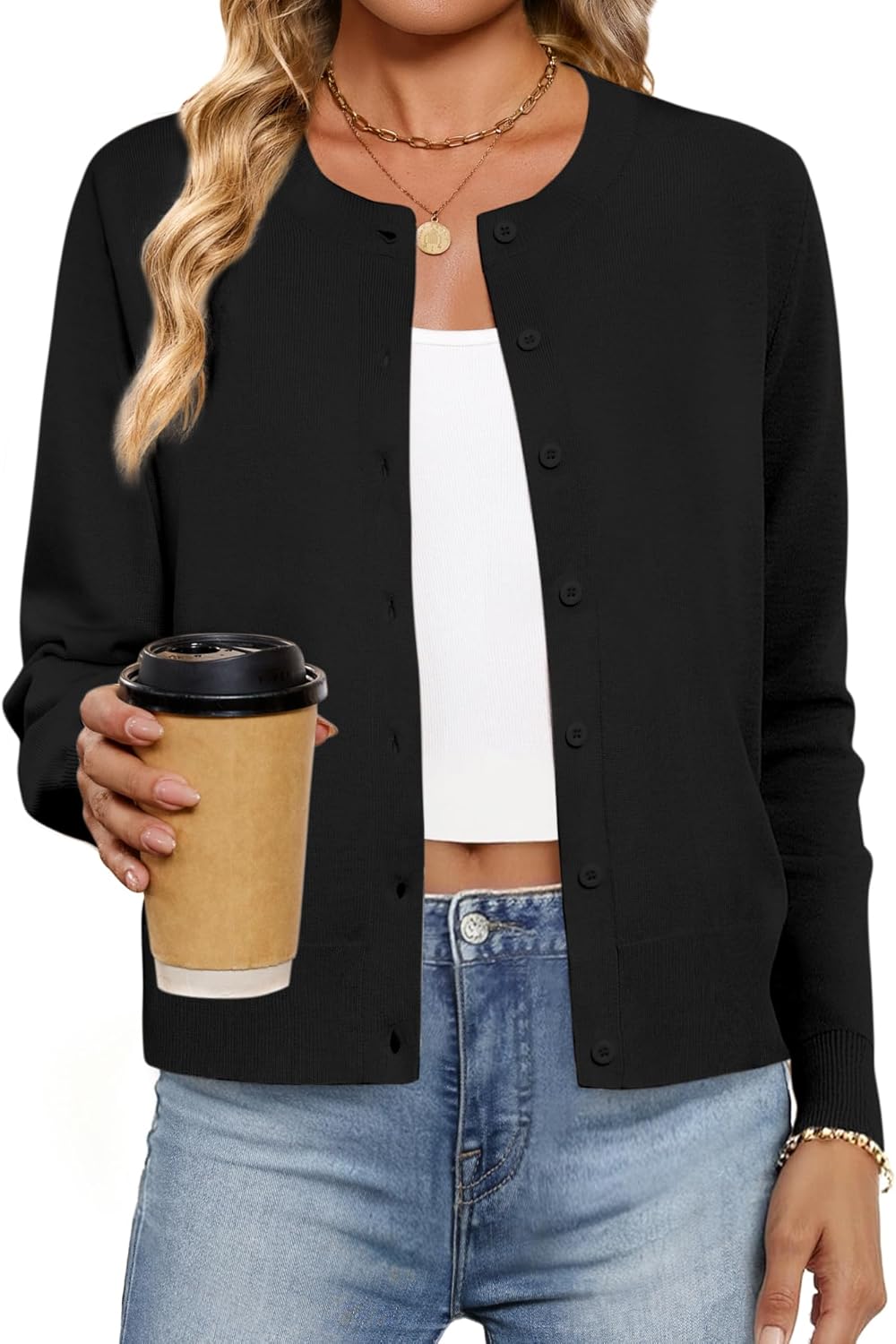 Bellcoco Women's Cardigan Sweaters Lightweight Crew Neck Button Down Long Sleeve Spring Outfits Fashion Clothing 2026 - Image 2