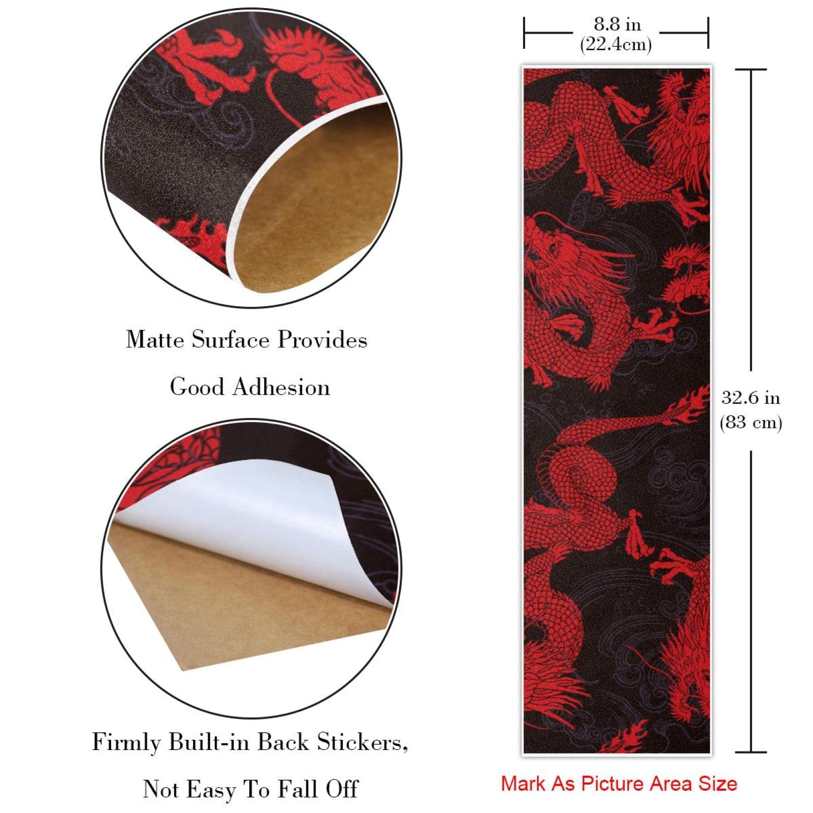 Dragon Chinese Red Skateboard-Griptape, Schleifpapier, Longboard, Aufkleber, Scooter, Deck, Sandpapier, 2 Stück