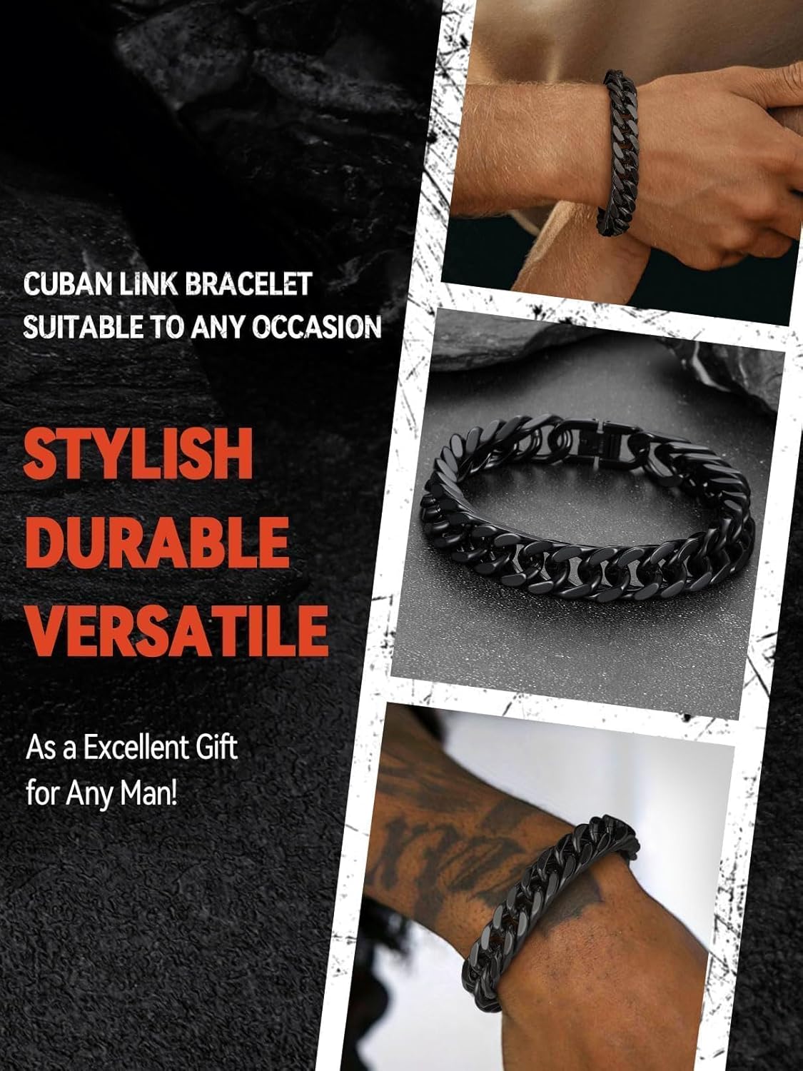 FaithHeart Stainless Steel Cuban Link Bracelet for Men, Gold Plated/Black/Silver Mens Chain Bracelet 8/12/17mm Width, 7.5/8.3/9.1 Inch Length Sturdy Wrist Bracelets Hip Hop Jewelry, with Gift Box - Image 2