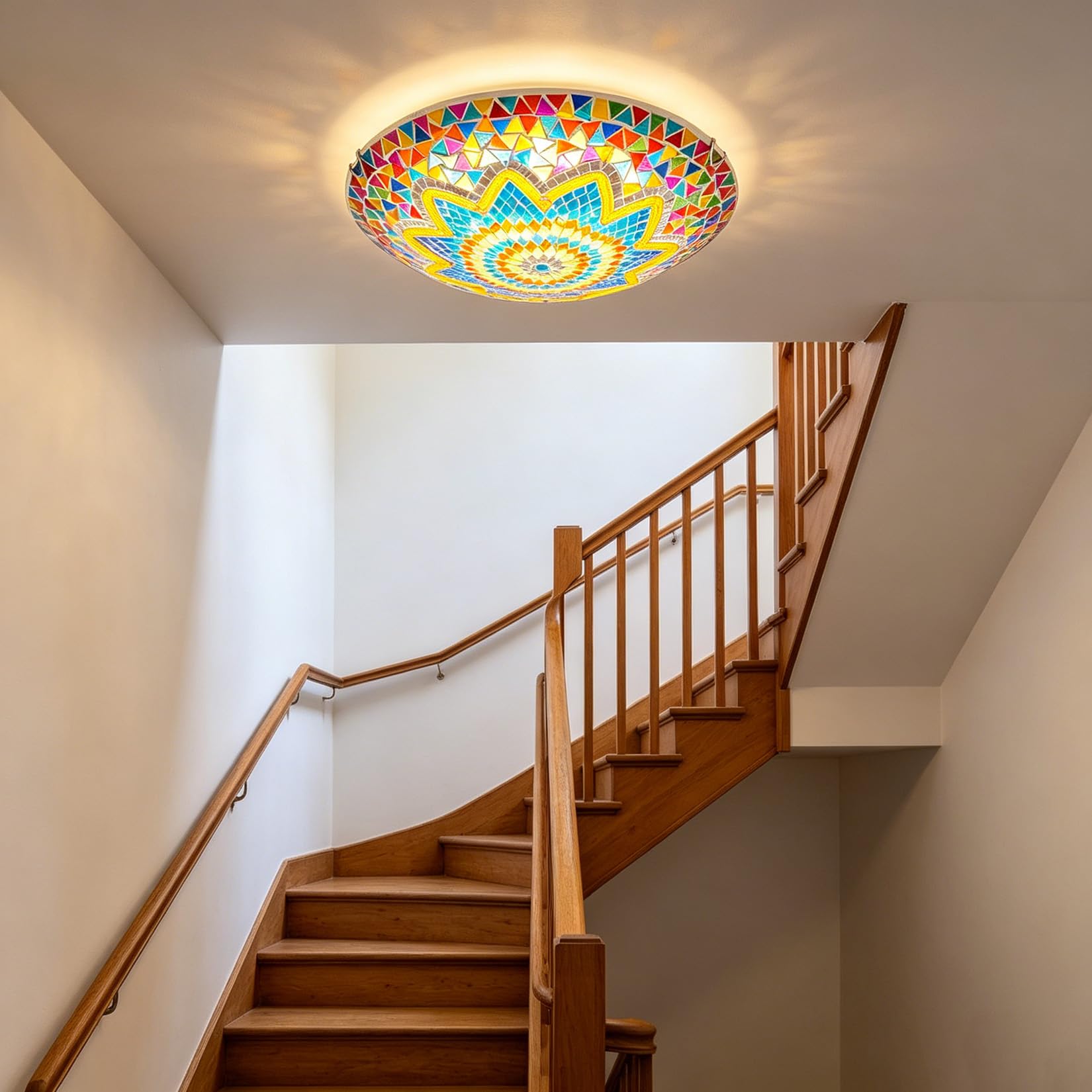 Yjmgrowing Turkish Ceiling Lamp Handmade Mosaic Flush Mount Ceiling Light Boho Moroccan Colorful Glass Ceiling Light Fixture for Bedroom Hallway Entryway Dining Room, E26/E27,12inch