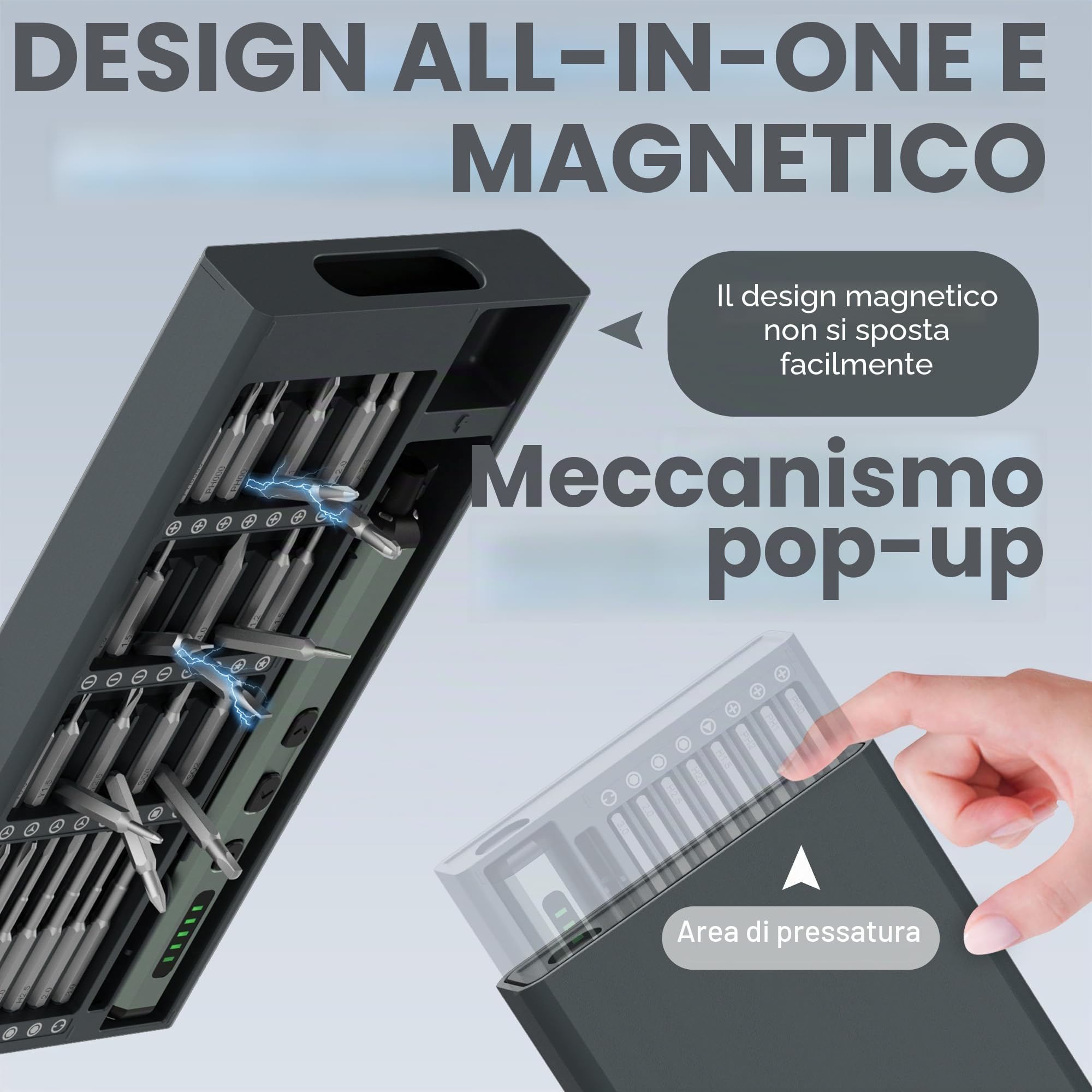 Mini cacciavite elettrico, cacciavite di precisione, strumento di riparazione, 68 in 1 con 68 punte magnetiche, 0.12 Nm a 0.35 Nm5/32 pollici Hex per iPhone, Laptop, Watch