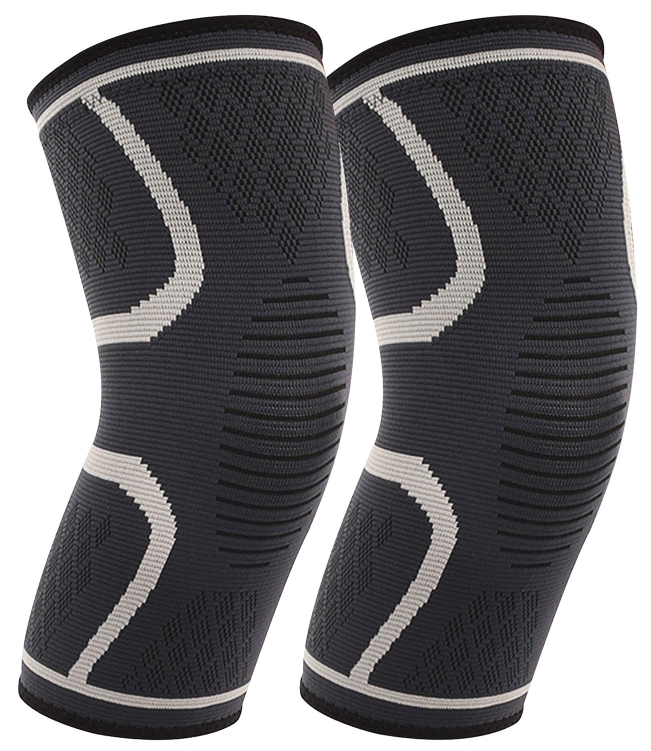 Kecartu 2 Pack Knee Brace, Knee Compression Sleeve for Men & Women, Knee Support Braces for Running, Basketball, Gym, Meniscus Tear,Arthritis, Knee Pain Relief & Injury Recovery, Grey, XL
