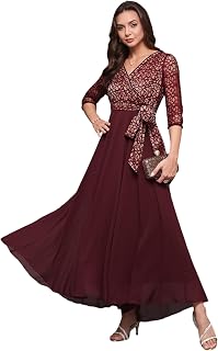 Miss Chase Women's Relaxed Fit V-Neck 3/4Th Sleeve Maxi Dress Price In India