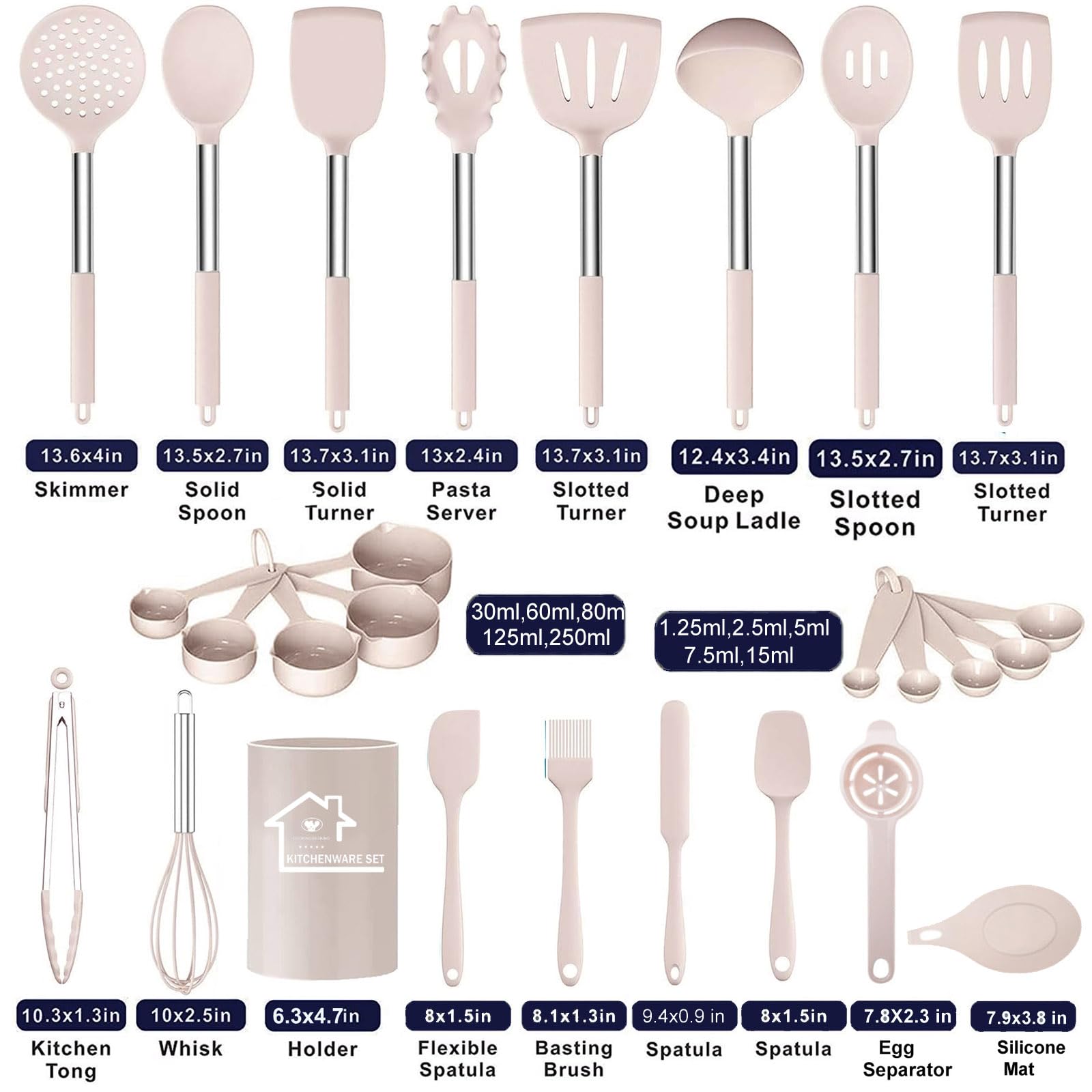 UXIYI Kitchen Utensils Set, Silicone Cooking Utensil Set, Cooking Tools Turner Spatula Set including Stainless Steel Handle - Image 2