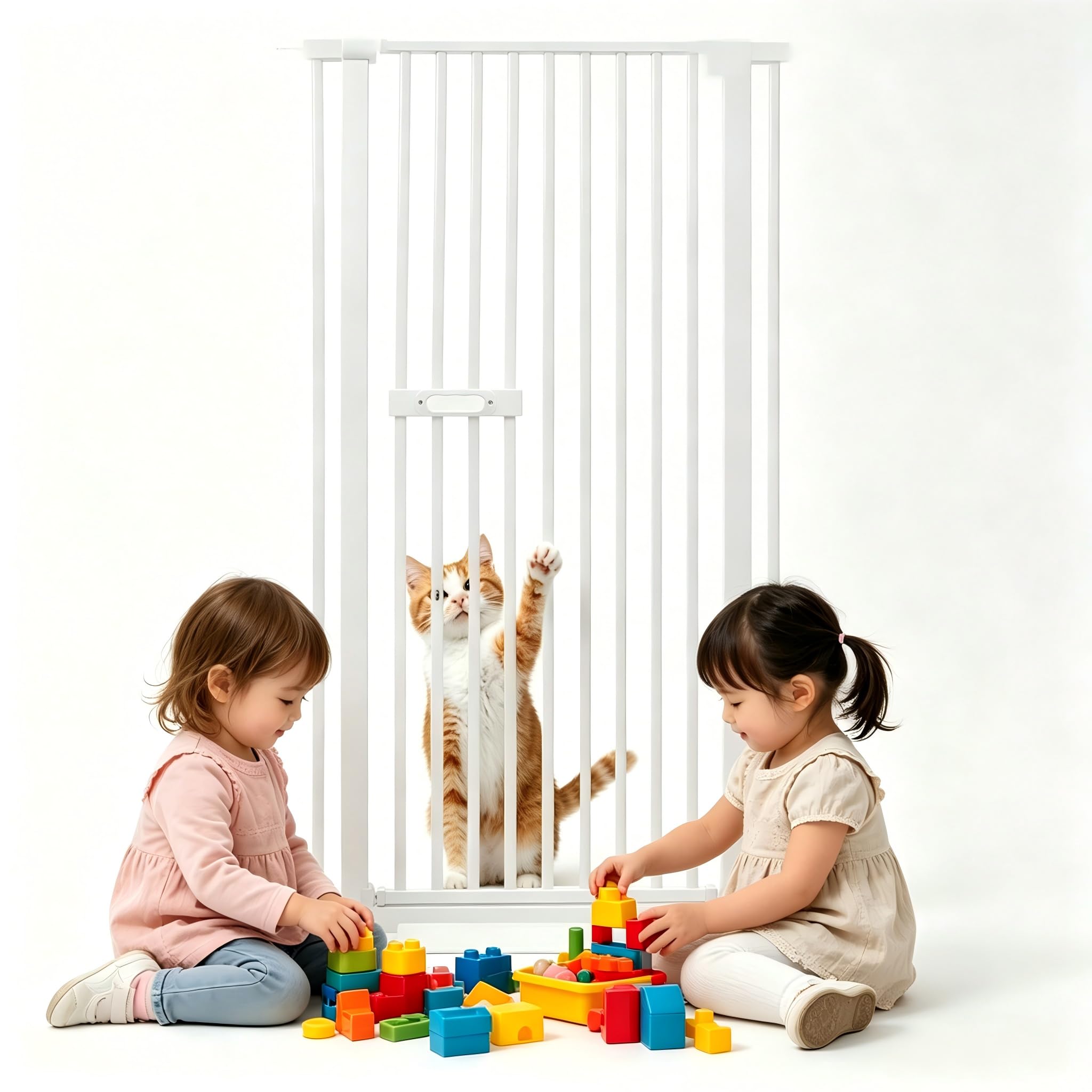Barrera de seguridad para escaleras, sin agujeros, 150 cm, para niños, para perros, con cierre automático, ajustable, 76-85 cm, color blanco