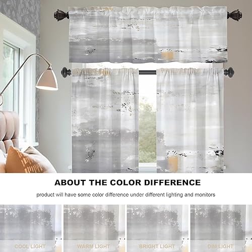 Miniatura 156 de Cenefas de cocina modernas con patrón de cobre marrón dorado para ventanas, cenefas opacas abstractas de marcas de arañazos y cortinas opacas