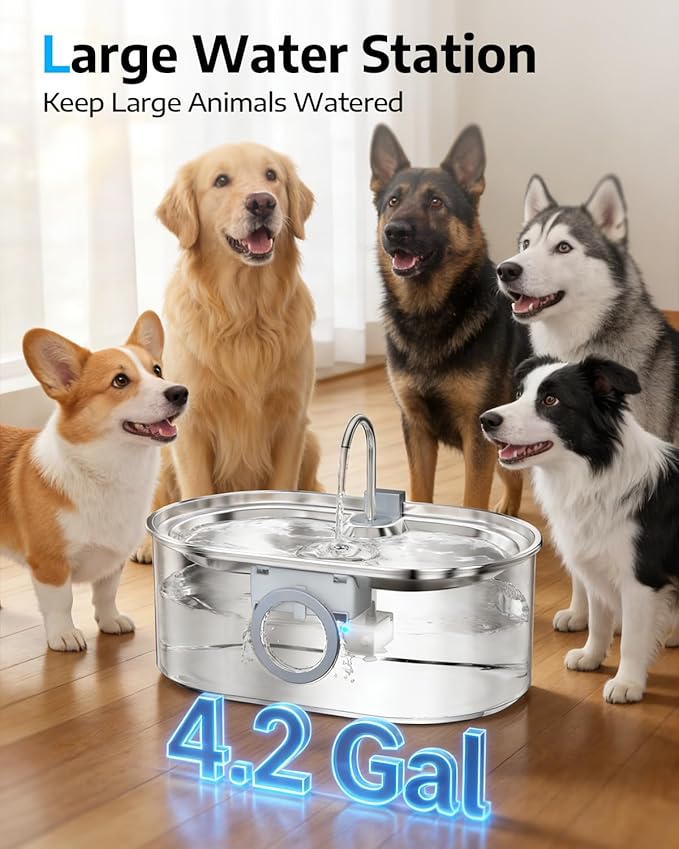 Fuente de agua para perros 16L de acero inoxidable con filtros miniatura 3