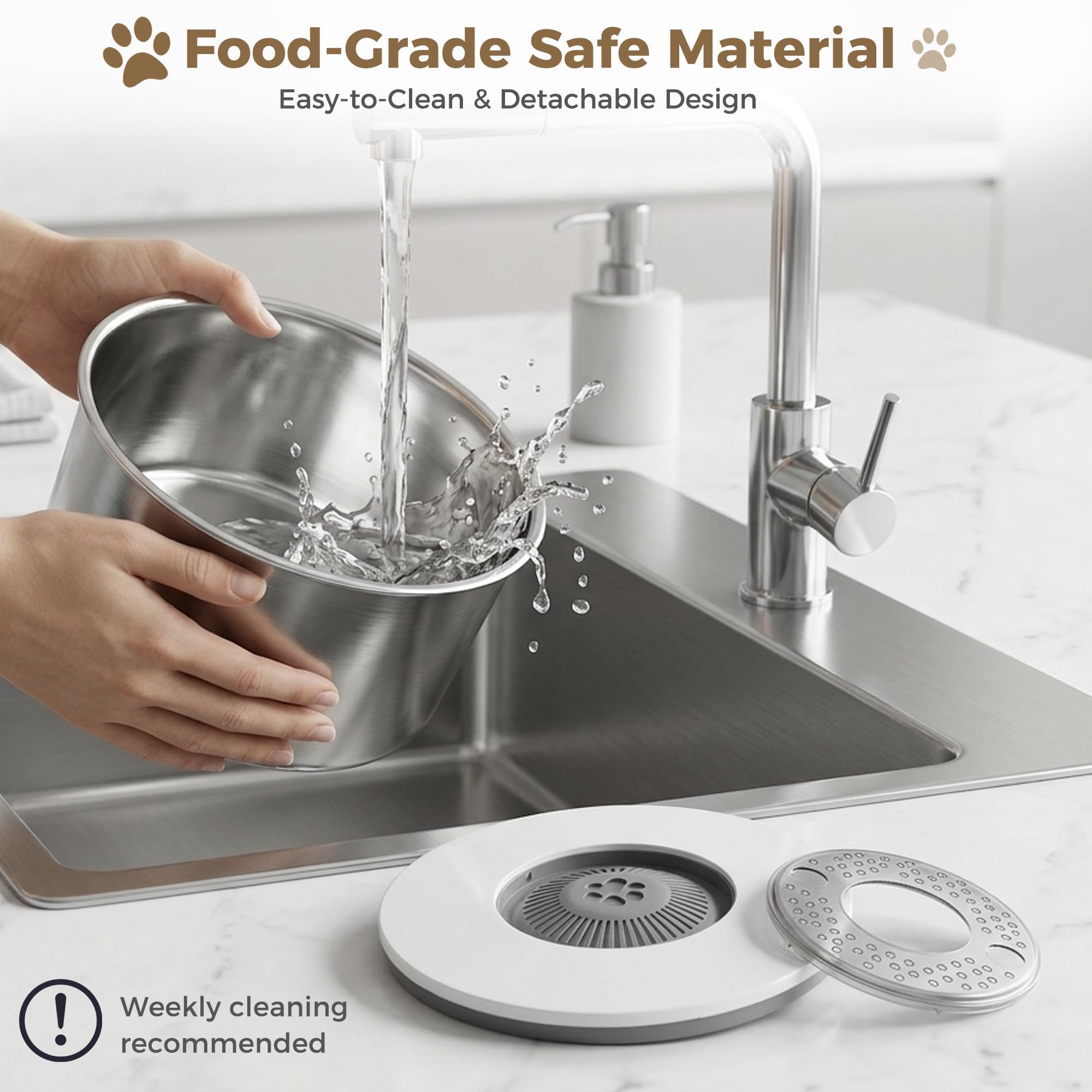 Bostar 6.5L Bebedero Perro Antigoteo Acero Inoxidable con Alfombrilla de Silicona, Cuenco Lenta Antideslizante con Plato Flotante Sellado Integrado/Filtro de Repuesto para Perro Mediano a Grande