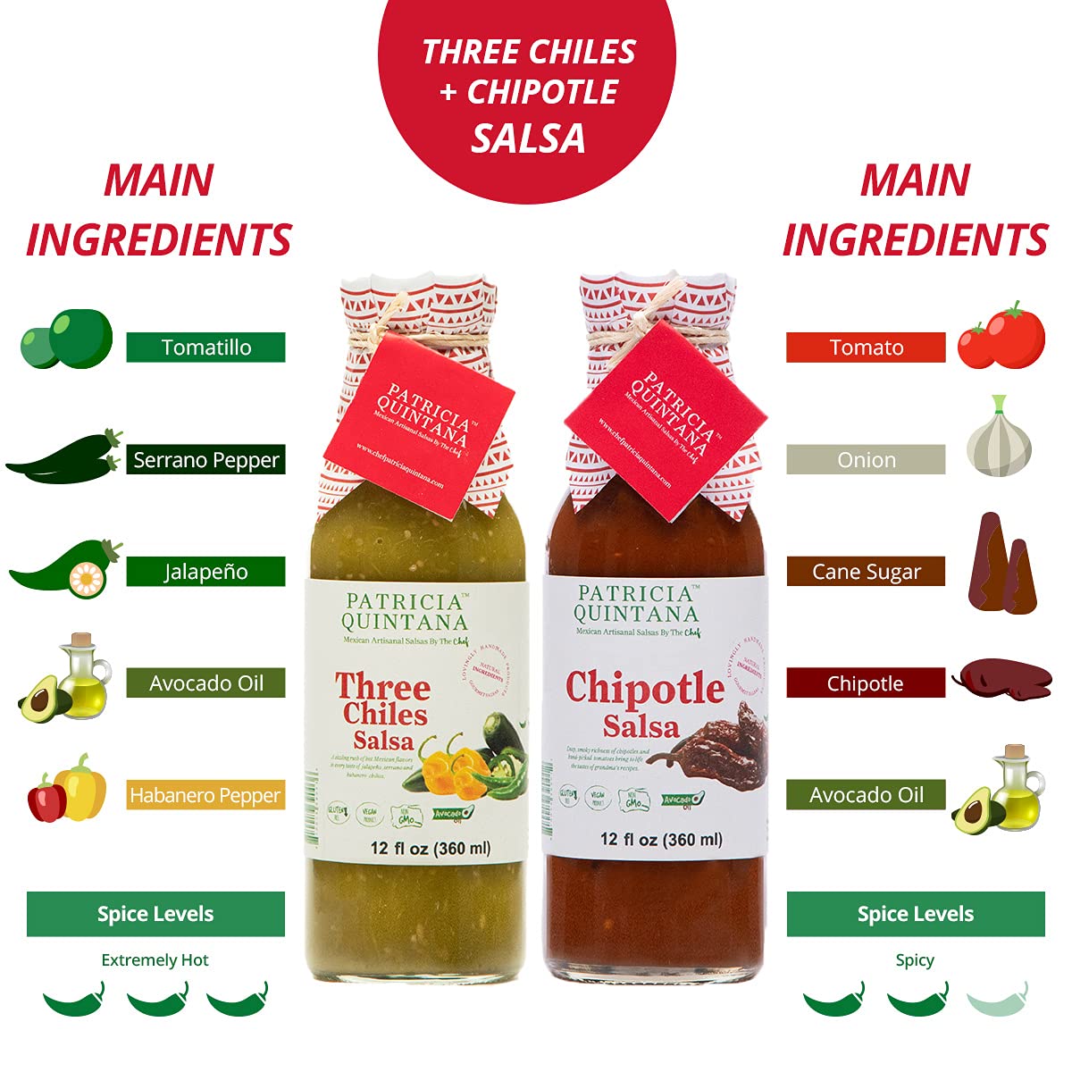 Patricia Quintana Chipotle Salsa y Three Chiles Salsa Duo Pack