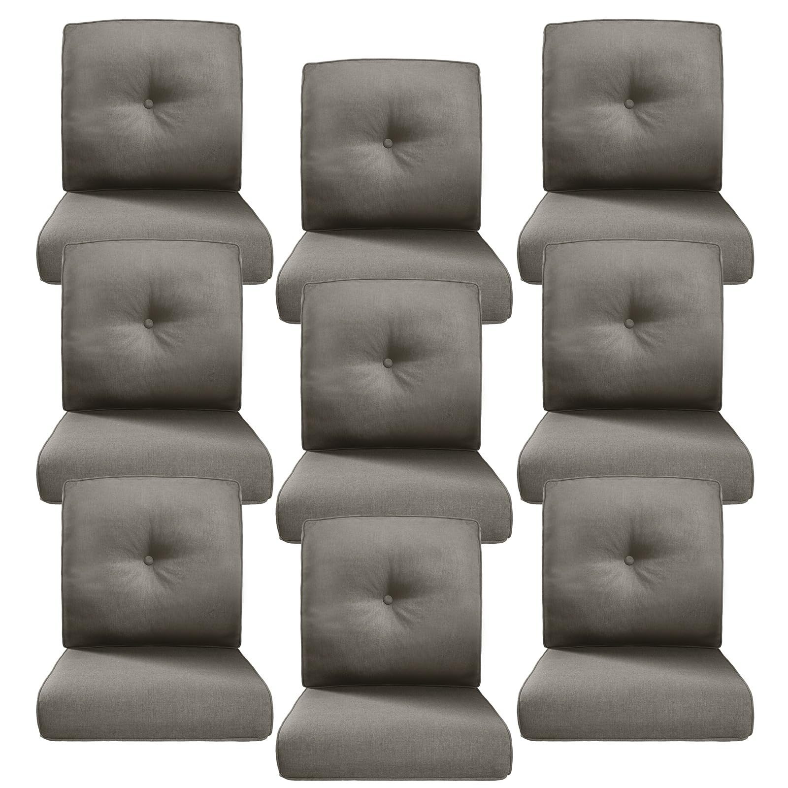 Luxury 4" Thick Outdoor Cushion Set of 9 - 22x24 Patio Furniture Cushions with 28D High-Density Foam, Water-Resistant &amp; Fade-Resistant Fabric, Removable Covers for Patio Furniture Sofa Couch -Grey