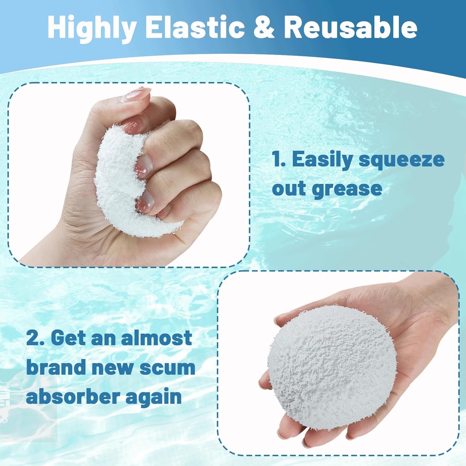 10 Piezas Esponjas de Escoria Absorbente de Aceite, Bolas de Filtro de Piscina de 7.5cm Reutilizable, Hot Tub Pool Scum Absorber, Bolas Depuradora Piscinas para Absorbente Espumas y Aceites