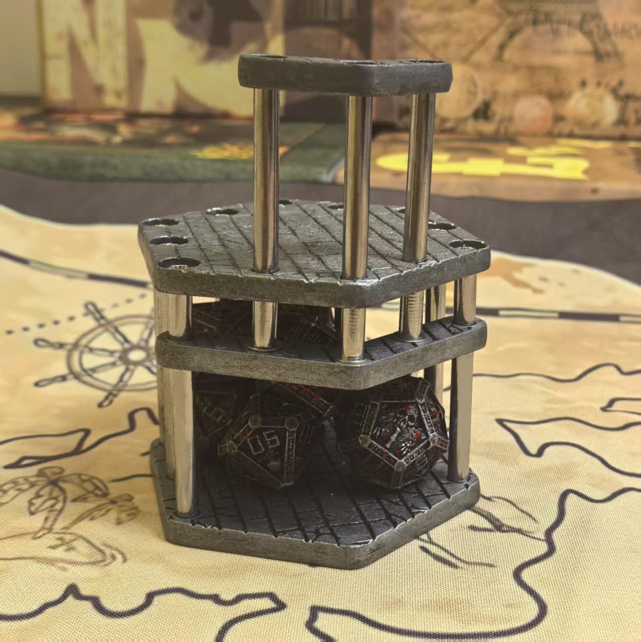 ASTRANOVA Metal Dice Jail - Tabletop RPG, Poker, DND - Decorative Game Rule Enforcer with Rustic Patina (Silver)