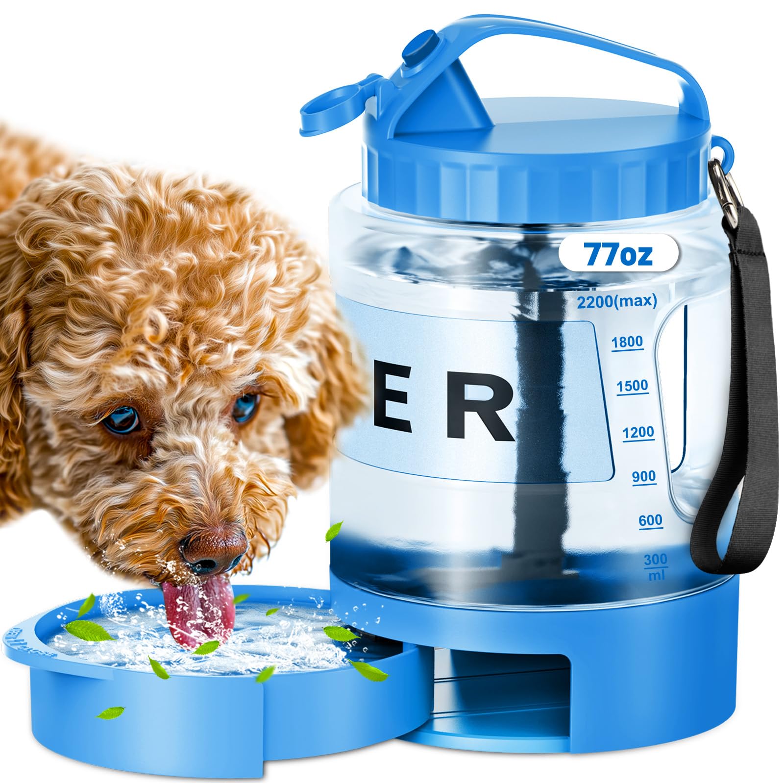SwSun Large Dog Water Bottle Portable Bowl - 77oz Dog Travel Water Dispenser with Pull Out Bowl, Ideal for Hiking, Camping, Dog Parks, Leak-Proof BPA-Free Outdoor Pet Bottle for Large Dogs, Blue — image 1