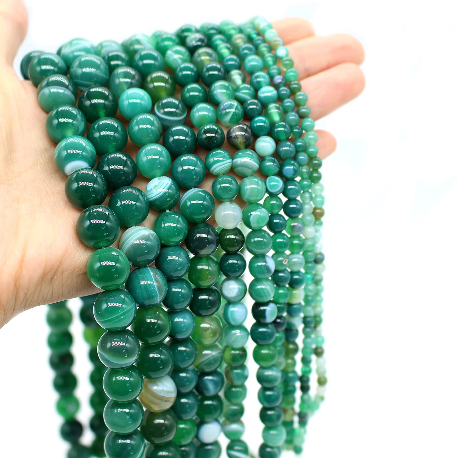 Oameusa 6mm Green Striped Agate Natural Gemstone Loose Agate Stones Beads for DIY Bracelets Necklace Earring Jewelry Making Supplies About 60-62Pcs 15inches/Strand