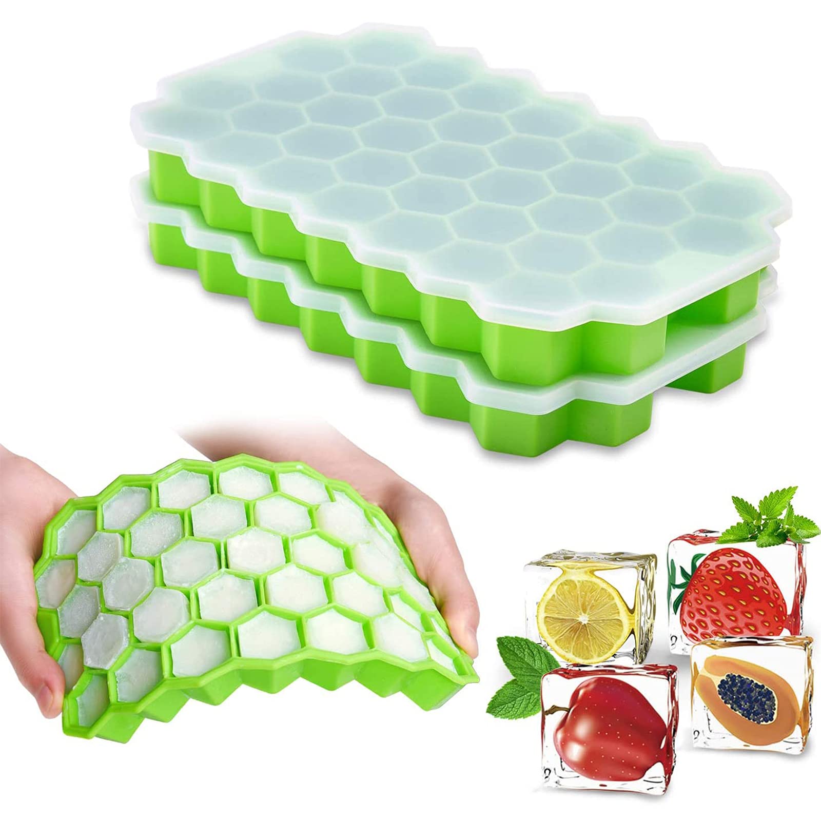 Moule à Glaçons en Silicone Nid d'abeille 2 Pièces avec Couvercles Amovibles Bacs à Glaçons en Gel de Silice sans BPA