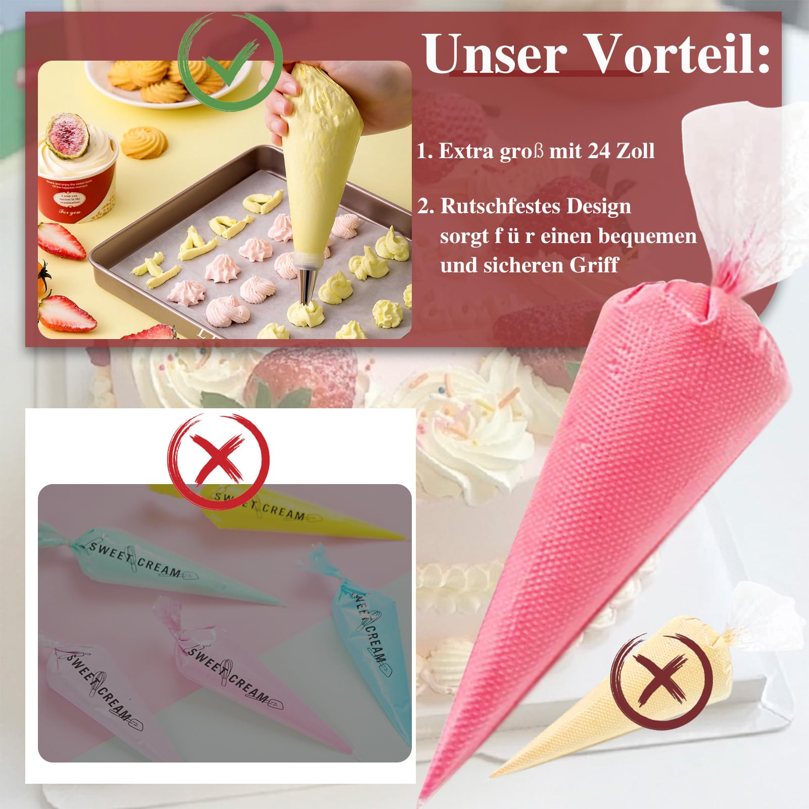 KAKAMINA Spritzbeutel Einweg 24 Zoll (59.5 cm), 100 Stück - XXL Große Einwegspritzbeutel - Profi Spritzbeutel Set