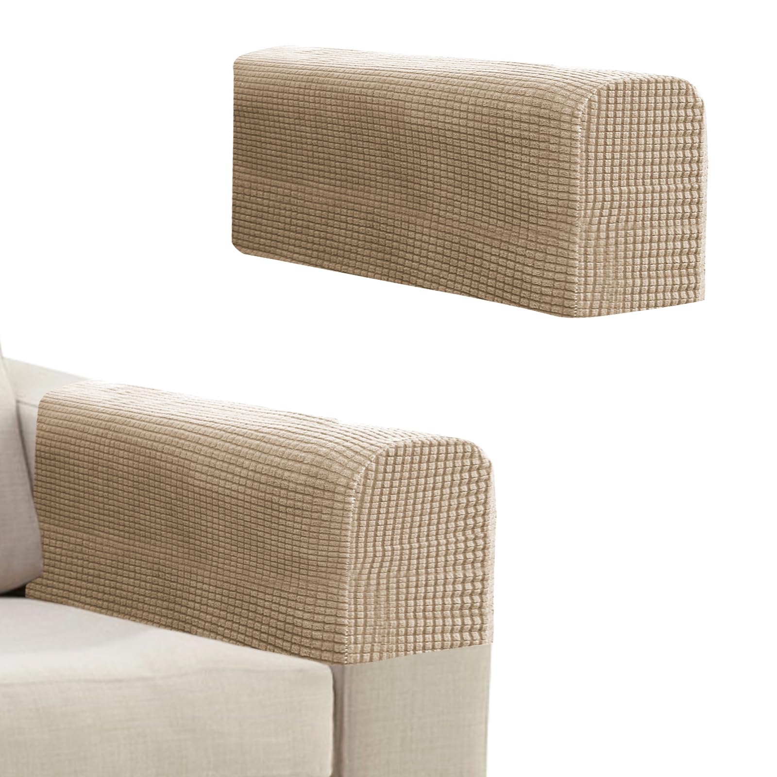 Niuoppy Dark Sand 2Pcs Armchair Covers Protectors Slipcover, Sofa Arm Covers Anti-Slip, Thickened Arm Rest Covers For Sofa, Chair Arm Cover For Sofa Protector Couches Recliner (Dark Sand)