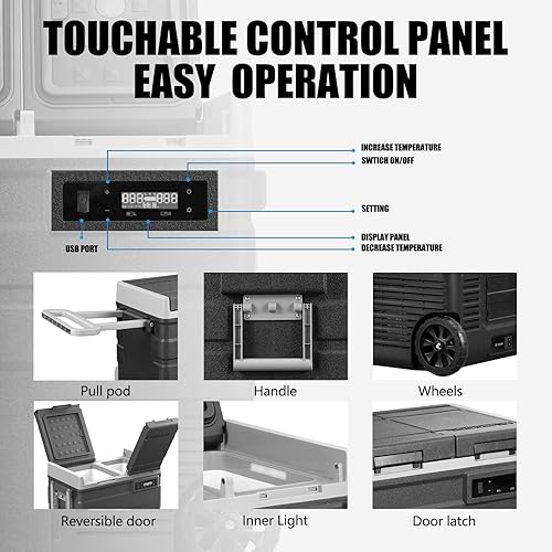 Miniatura 3 de Alpicool UD65 - Congelador portátil con ruedas para automóvil con compartimentos dobles, refrigerador de coche de 12 voltios, refrigerador de