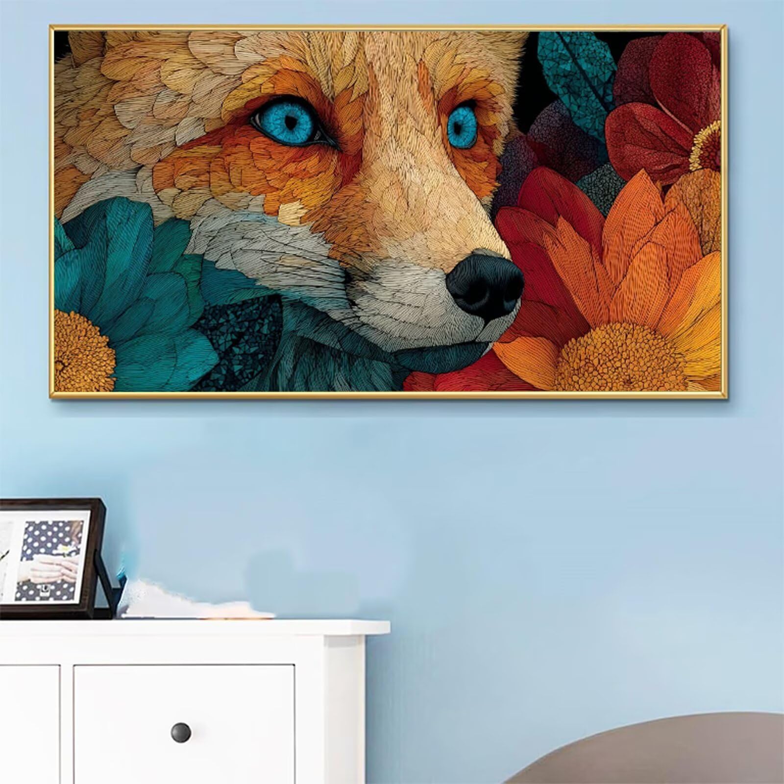 Peinture Numero Adulte Renards Peinture Numéro Chrysanthème DIY Coloriage par Numero Adulte 50x100cm avec Pinceaux et Acryliques, Sans Cadre, Kit Activité Manuelle Pour Décoration Maison Salon RB-19