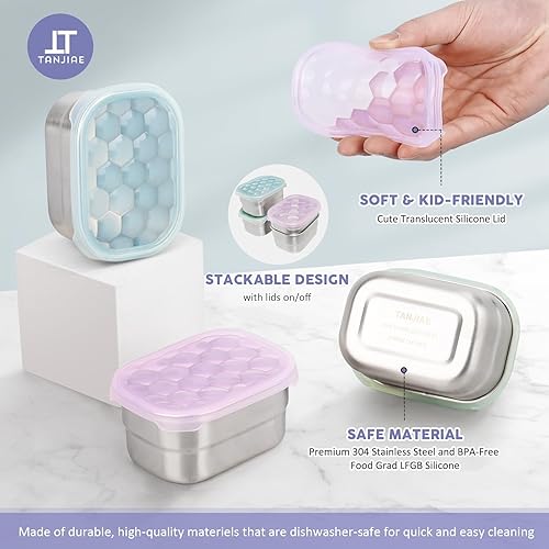 Miniatura 5 de Tanjiae Recipientes de acero inoxidable para niños y niños pequeños  Recipientes pequeños para alimentos fáciles de abrir a prueba de fugas con