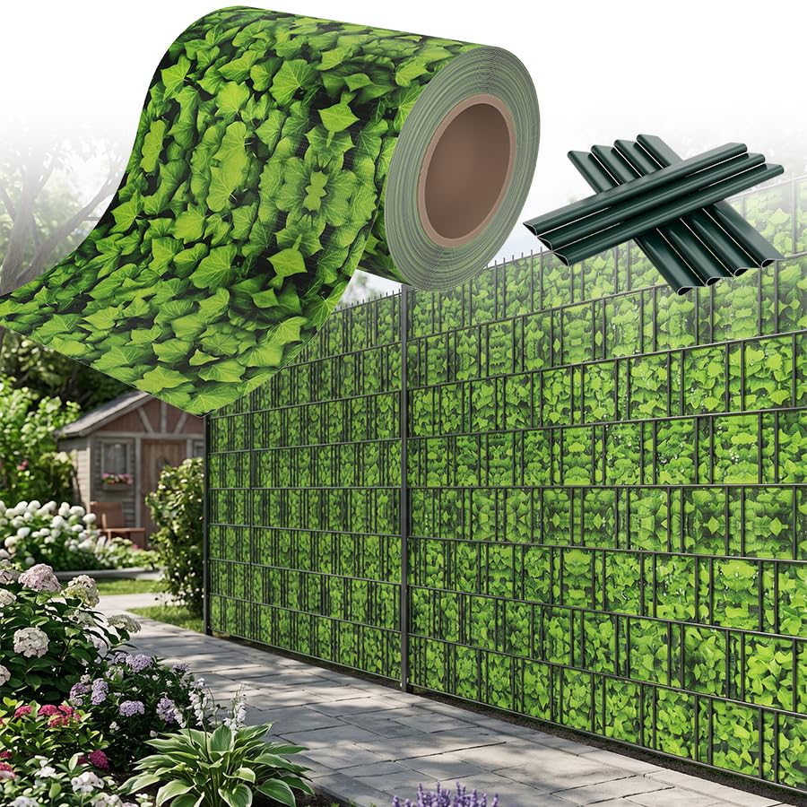 SAILUN PVC Privacy Screen Strip 35m Large Ivy Pattern, Privacy Film with Mounting Clips, Opaque Fence Screening for Garden Privacy and Balcony