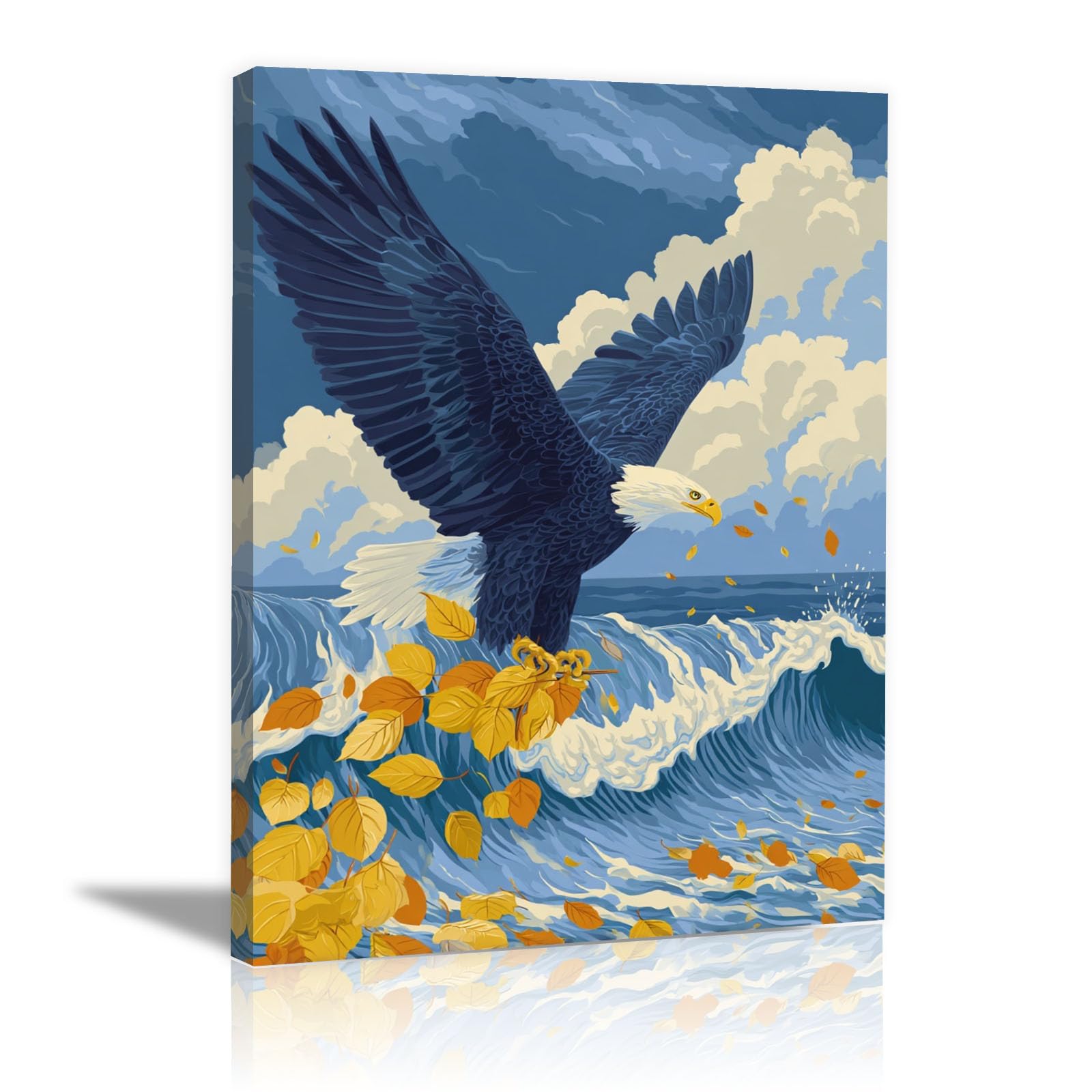 TERUEA Funny Bathroom Wall Art Poster Animal Flying Over Ocean Leaves Cute Animals Poster Artwork for Toilet Bathroom(Blue)-30x45cm Framed