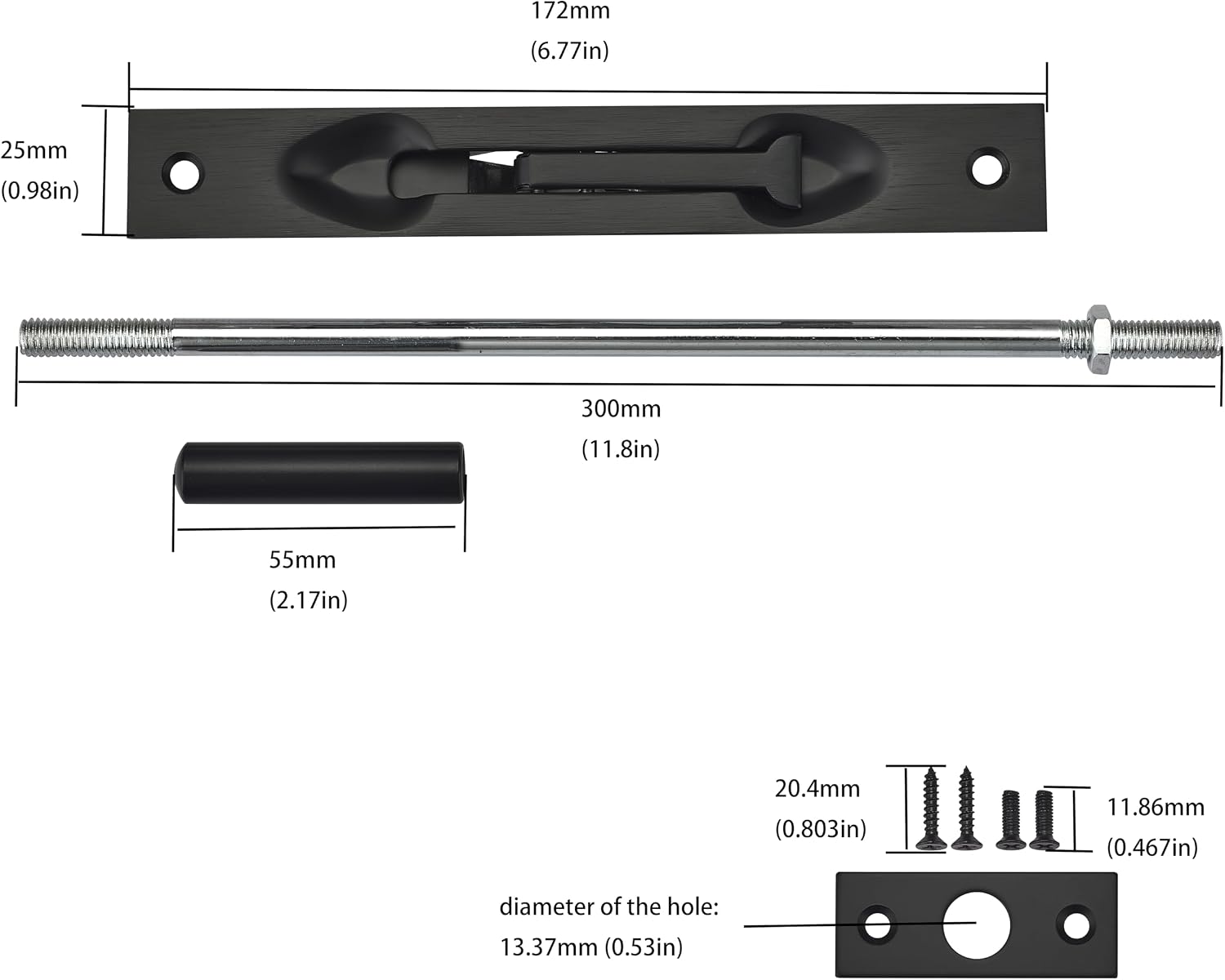 TOGU 12" Extension Flush Bolt, Flush Bolt for Double Door, Used As Alternative Tools for French Door Lock, Fixed A Variety of Doors, Matte Black