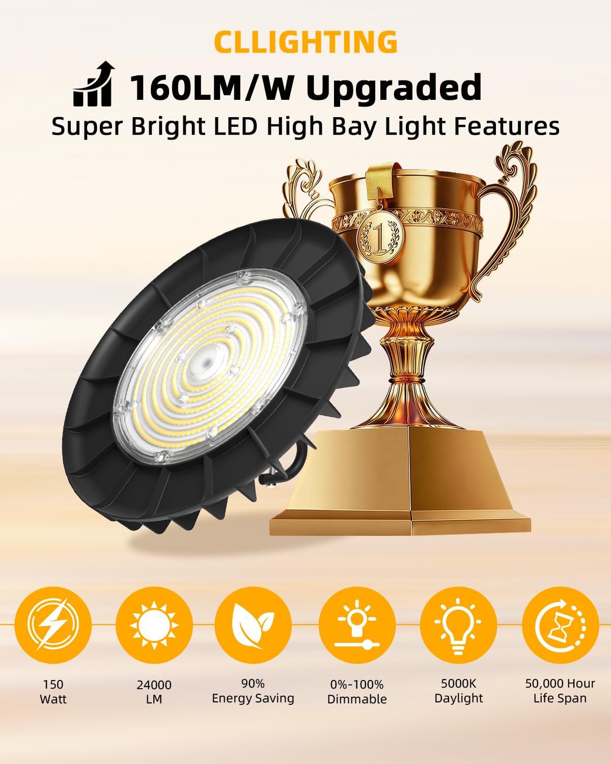 UFO LED High Bay Light 150W 6Pack Upgrade 24000LM 160lm w ETL Listed Flicker-Free High Bay LED Shop — view 4