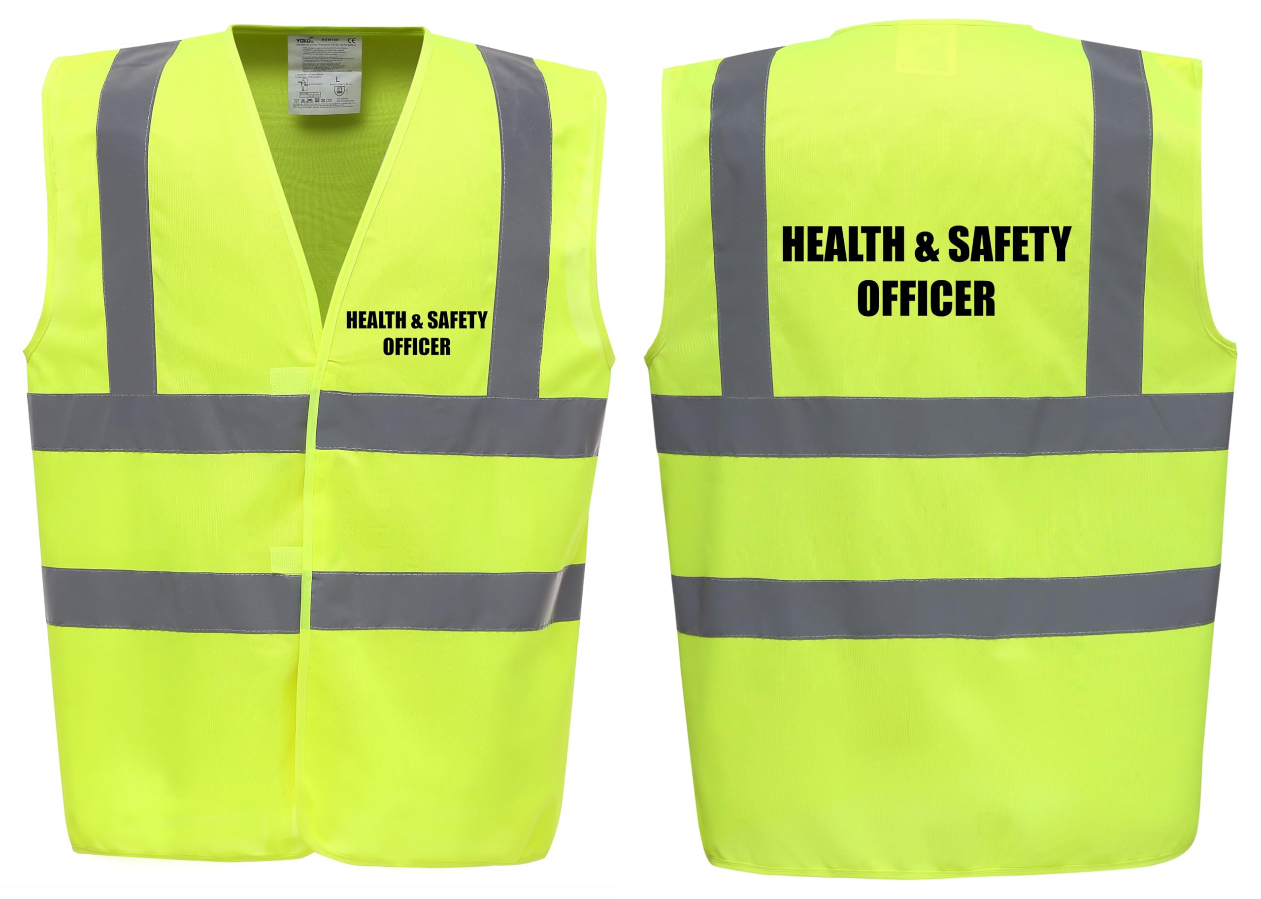 Brook Hi Vis Premium Safety Vest - HEALTH & SAFETY OFFICER Printed Front & Back, Event Management High Viz Waistcoat, Available in 14 Colours, Festivals (Yellow, Medium)