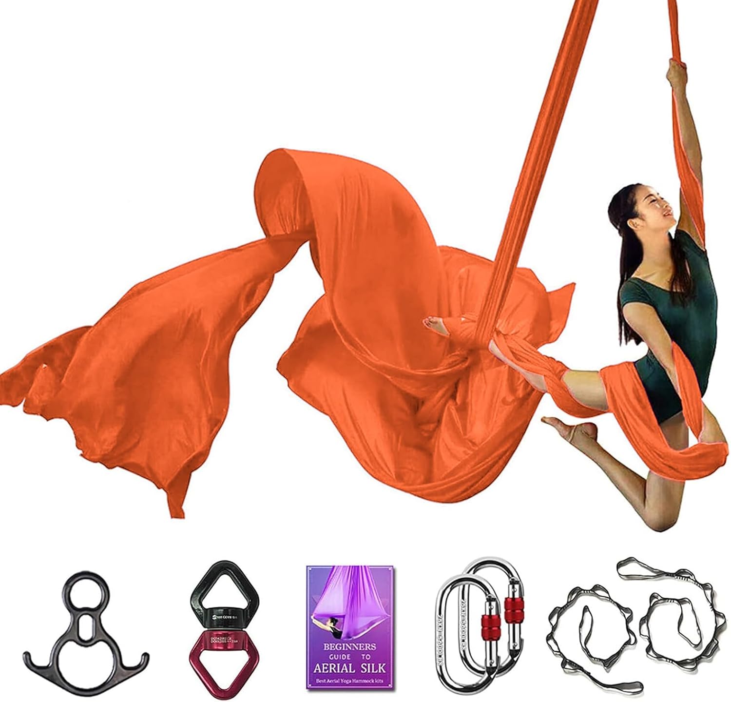 Deluxe Aerial Silks Equipment Set - 11 Yards Aerial Yoga Hammock Swing for Acrobatic, Circus Arts, Dance (L:10m W:2.8m)
