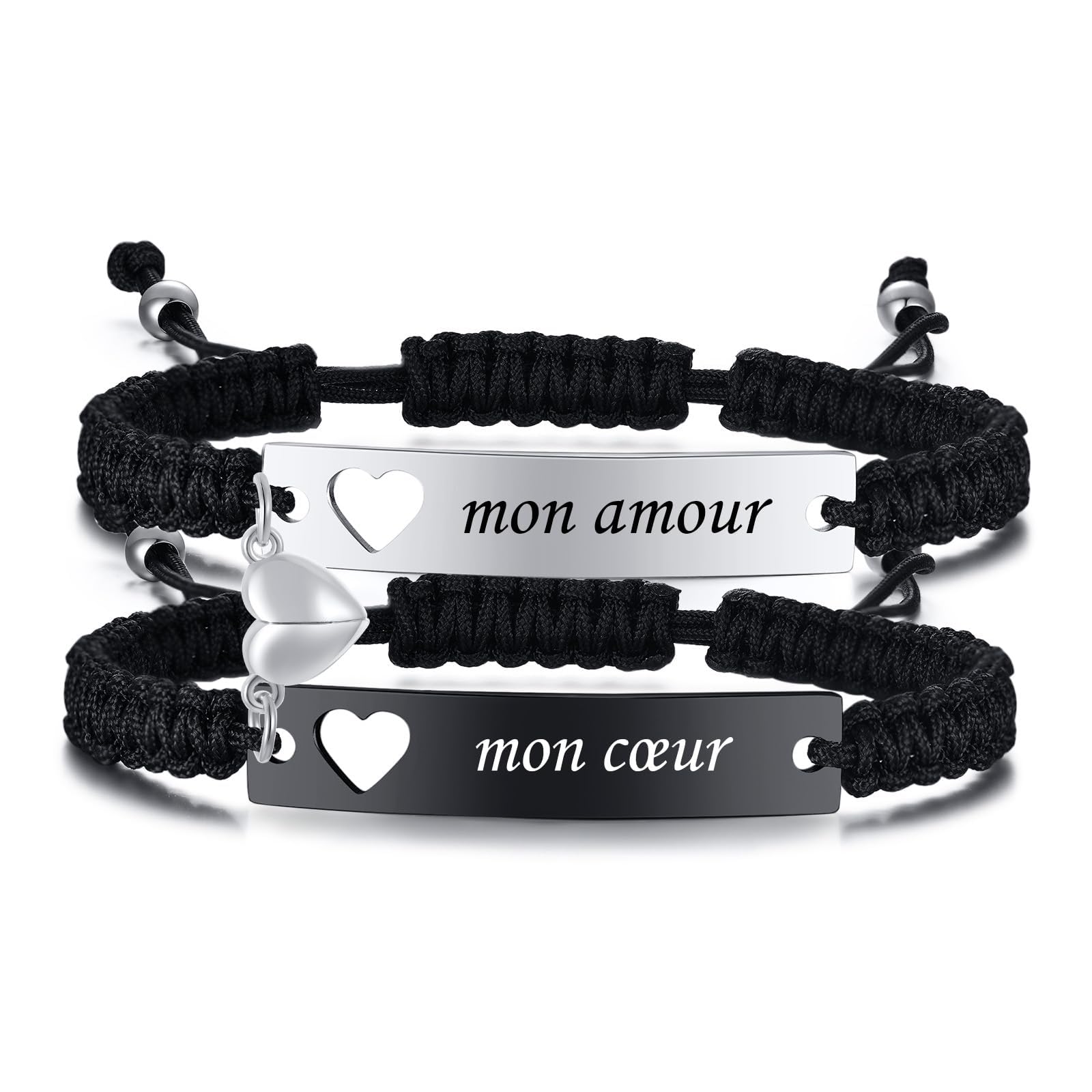 Bracciali Coppia Personalizzati Con Incisione Ti Amo – Regolabili In Acciaio Inox Con Campanella A Cuore - 3