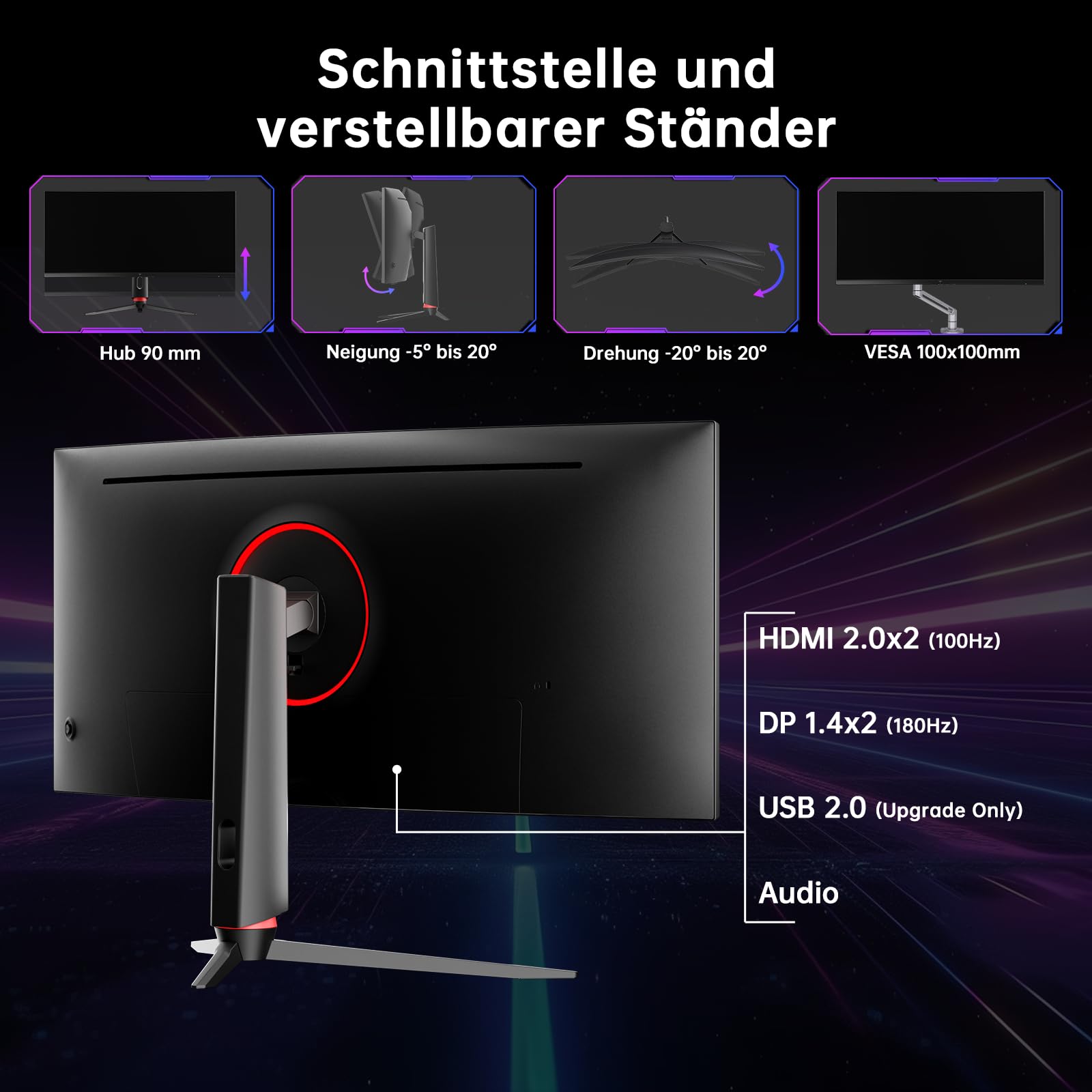 KTC 34 Zoll UWQHD 3440x1440 180Hz Gaming Monitor, 21:9 VA Panel 1500R, 1ms MPRT, HDR 10, Adaptive Sync