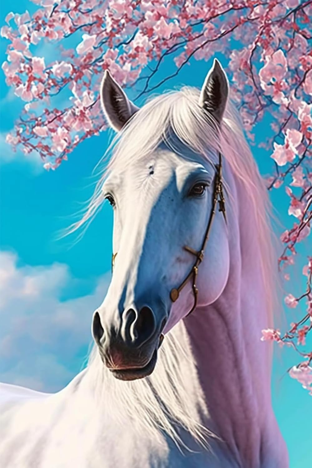 RMSGOZO Sakura White Horse Diamond Painting Spring Oil Painting Diamond Art Kits