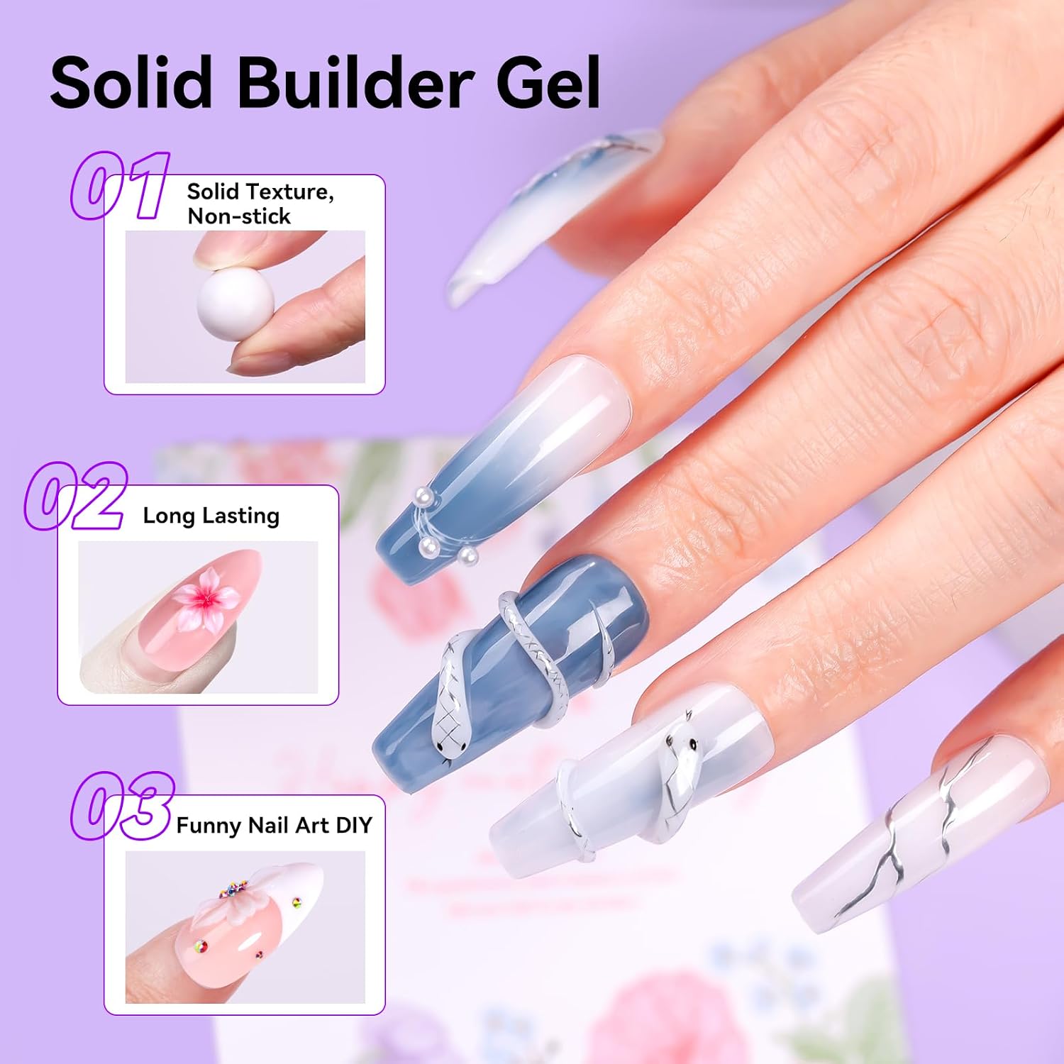 Makartt White 3d Gel Nail Art: 4-in-1 Glux Gel Solid Builder Nail Gel
