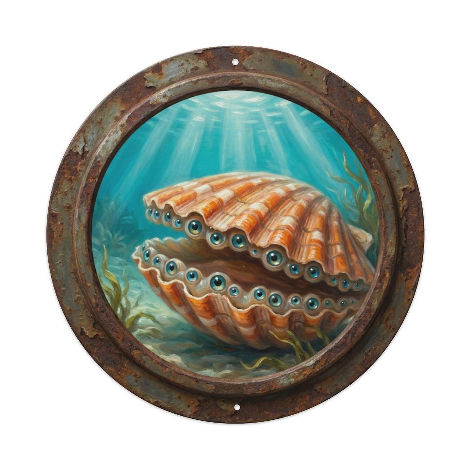 Vintage Porthole Scallop Eyes Ship Window Undersea Deep Sea Metal Tin Sign