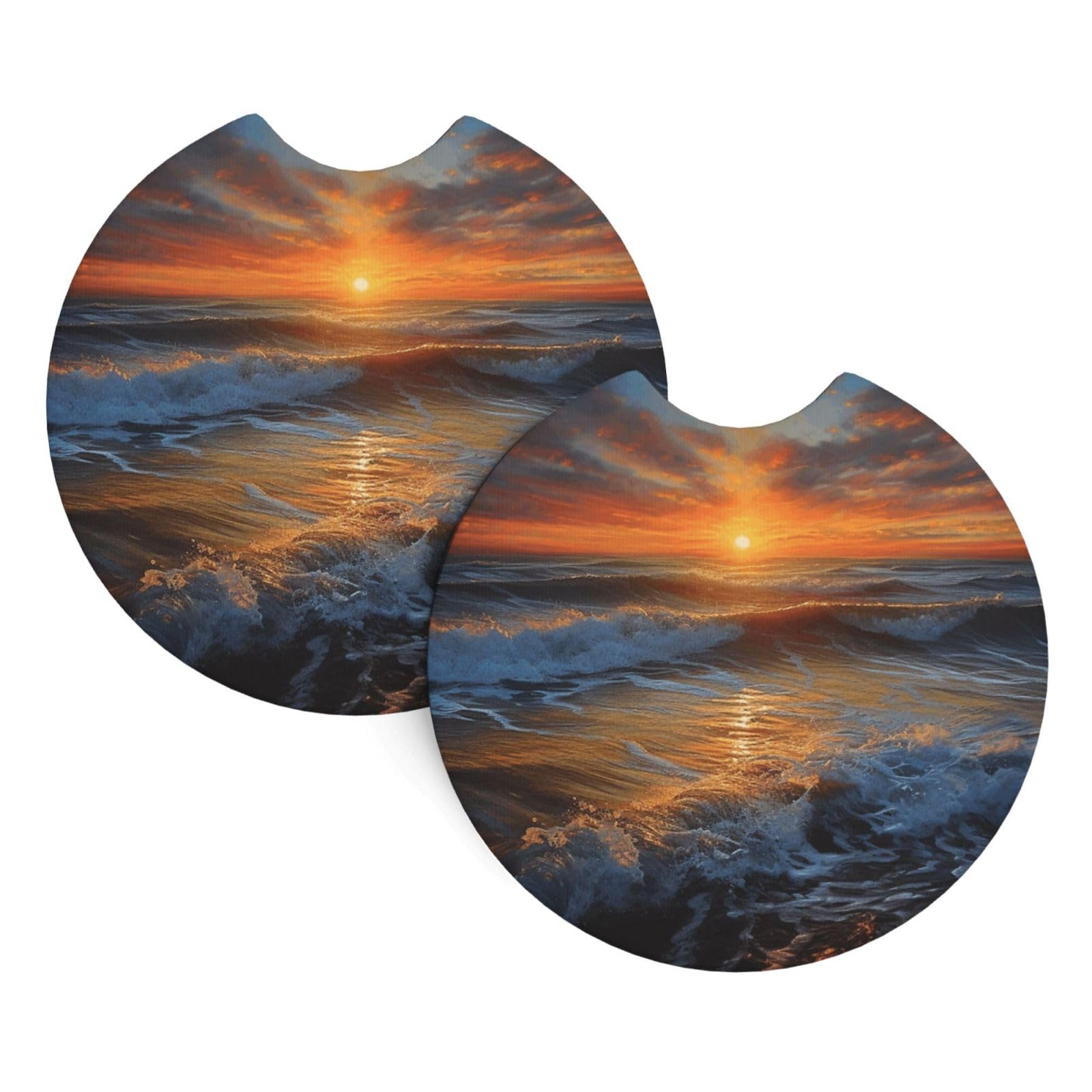 2PCS Car Coaster for Cup Holders Universal Auto Cup Mat Sunset Seascape Cup Coaster Pad 2.7" Waterproof Neoprene Non-Slip Cup Holder Coasters Car Interior Accessories for Women Men