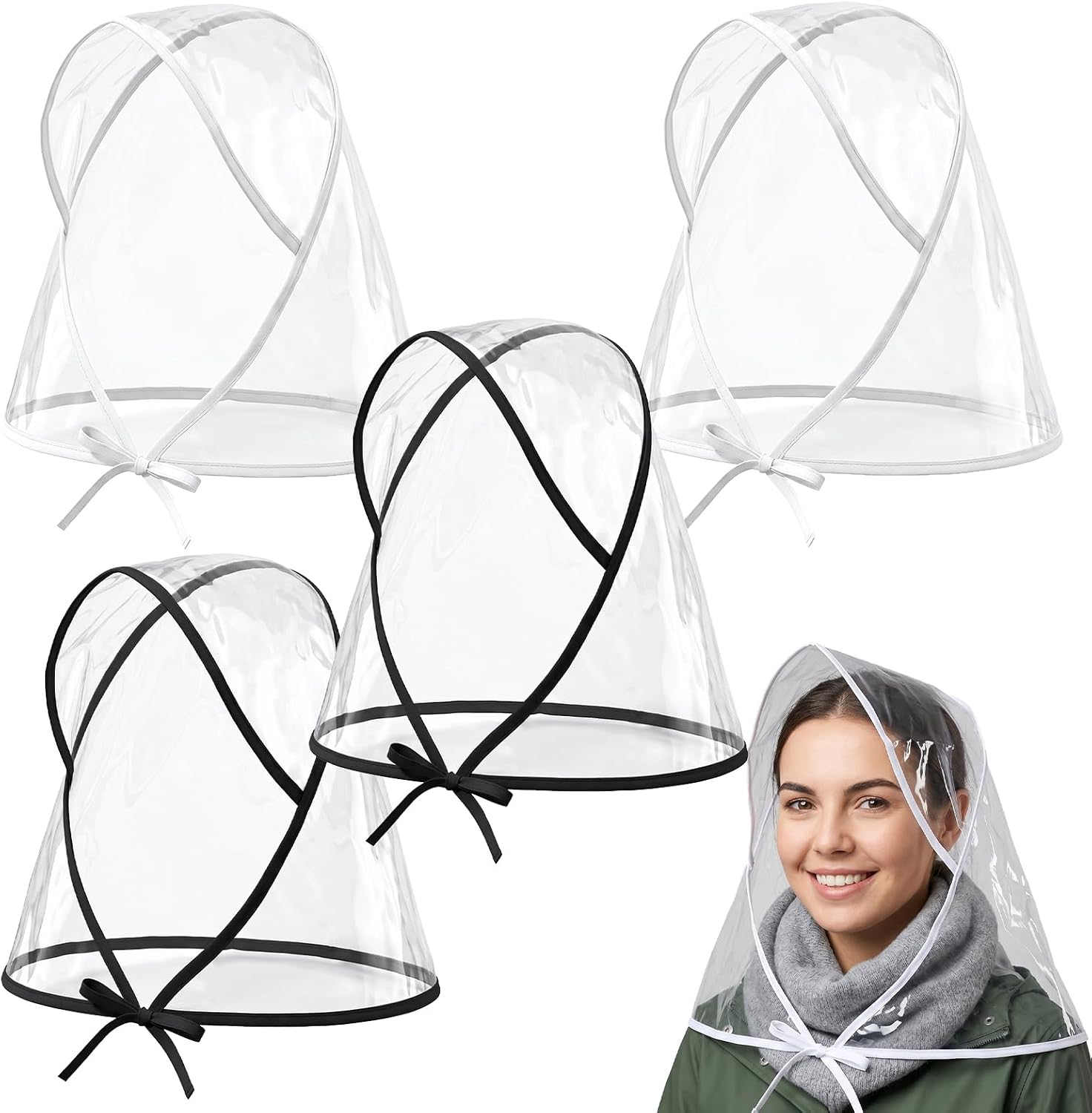4 Pcs Rain Hats for Women with Visor, Clear Waterproof Rains Bonnet, Reusable Lady Rain Wear