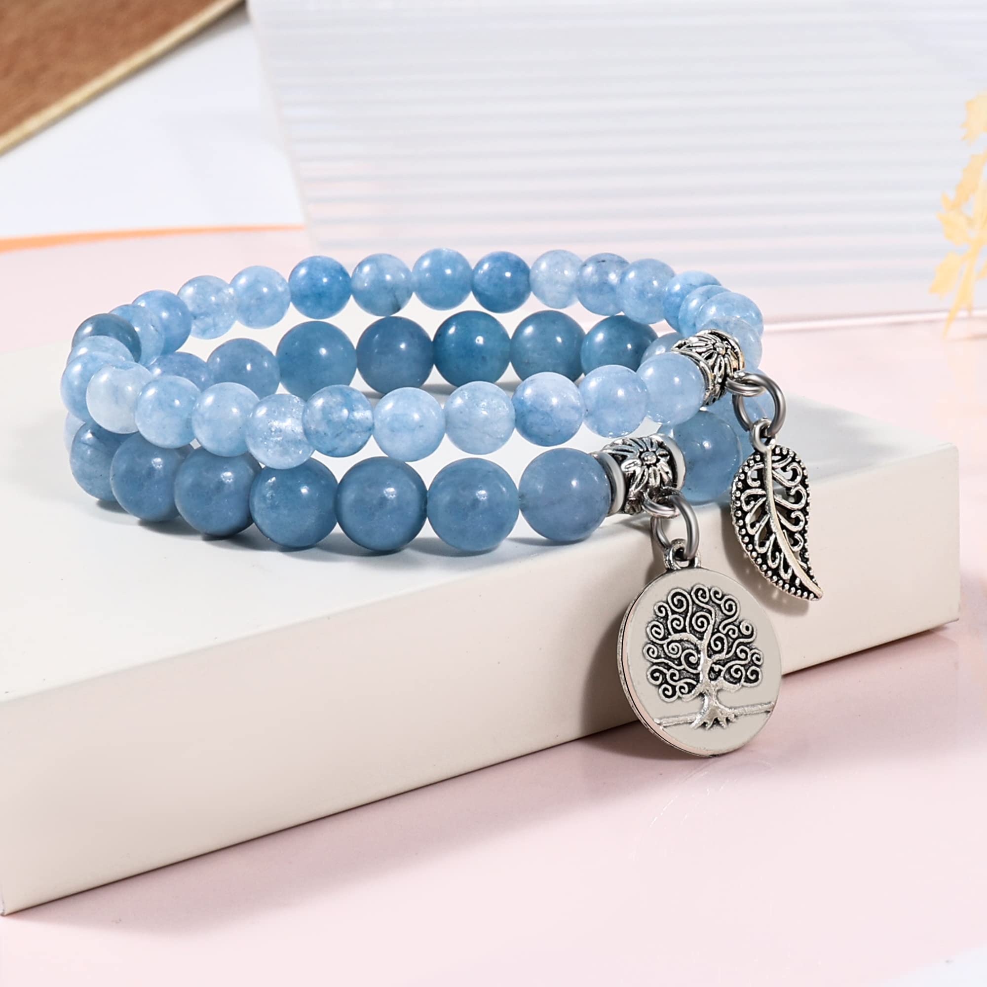 Farfume Braccialetti Chakra da donna - Bracciale con cristalli di pietre curative per donna Bracciale con pietre preziose naturali - Un set di braccialetti con doppia perla