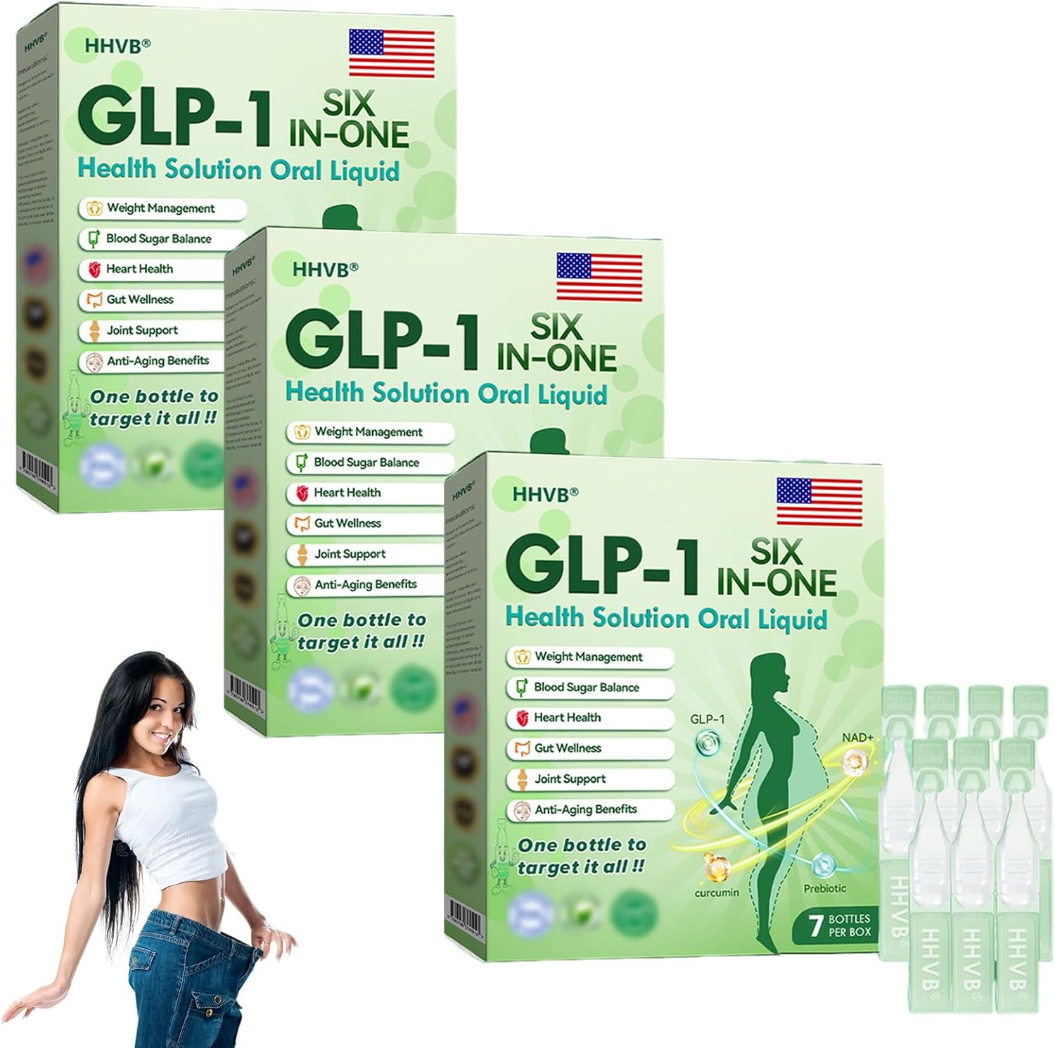 GLP-1 SIX-in-ONE Health Solution Oral Liquid, Natural Advanced Body Care Liquids Drop, Promote Intestinal Digestion, GLP-1 Drops for Women and Men, Firming Skin and Body Shaping Care (3 Box)