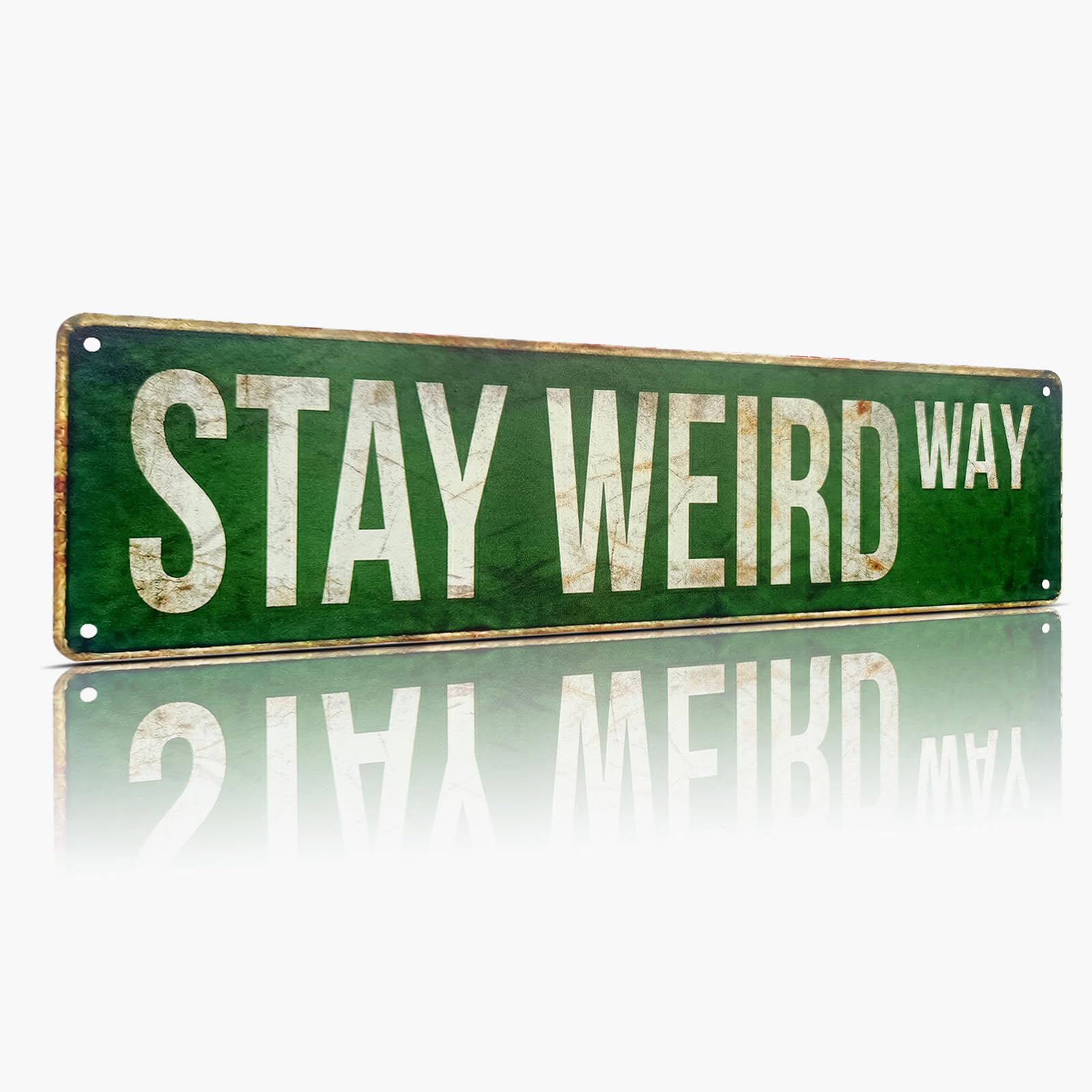Stay Weird Way Funny Metal Street Sign, Vintage Aluminum Wall Decor 15 x 4 Inch, Rustic Green Retro Road Sign for Bedroom Dorm Room She Shed Office Home Gift