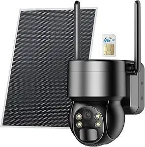 4G LTE Cellular Security Camera Outdoor, Wireless Solar Powered, 360° Live View, 2K Color Night Vision, Built-in SIM Card, Local/Cloud Storage, 2-Way Talk, No Wi-Fi Needed, Black asin的图片