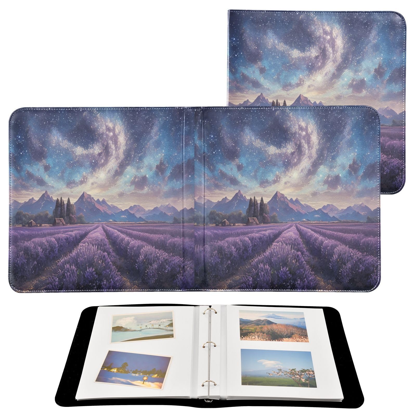 Kigai Oil Painting Lavender Photo Album Self Adhesive Scrapbook Album Leather Cover DIY Picture Scrap Book with 20 Adhesive Sheets, 11.8x24x0.8 inch