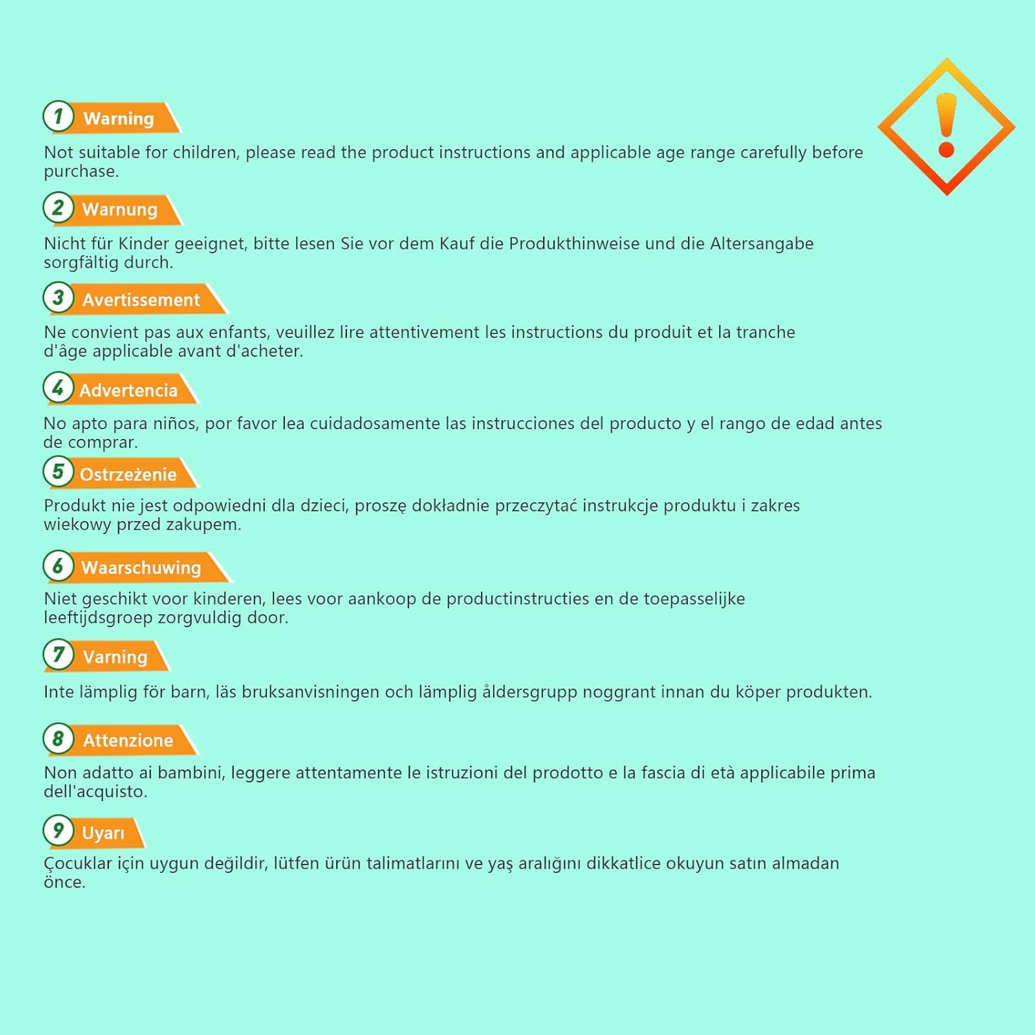 Multi-language safety warning for product use