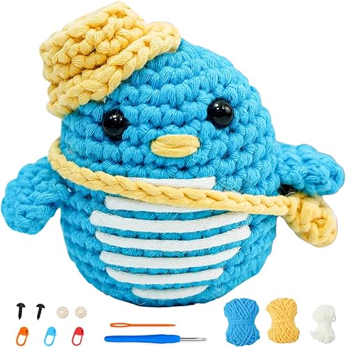 Wadukud Kit de ganchillo para principiantes, kit de animales de ganchillo para adultos y niños, kit de inicio de ganchillo con tutoriales en video